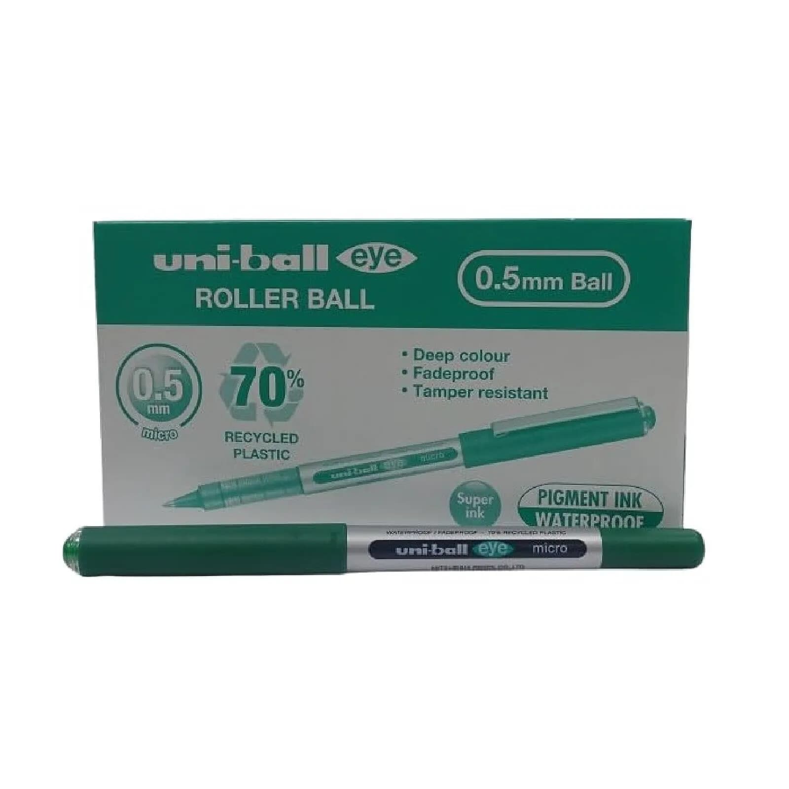 UNI-BALL Stylo Roller Encre Liquide Recyclé EYE Micro UB150E Pointe Fine Vert x 12