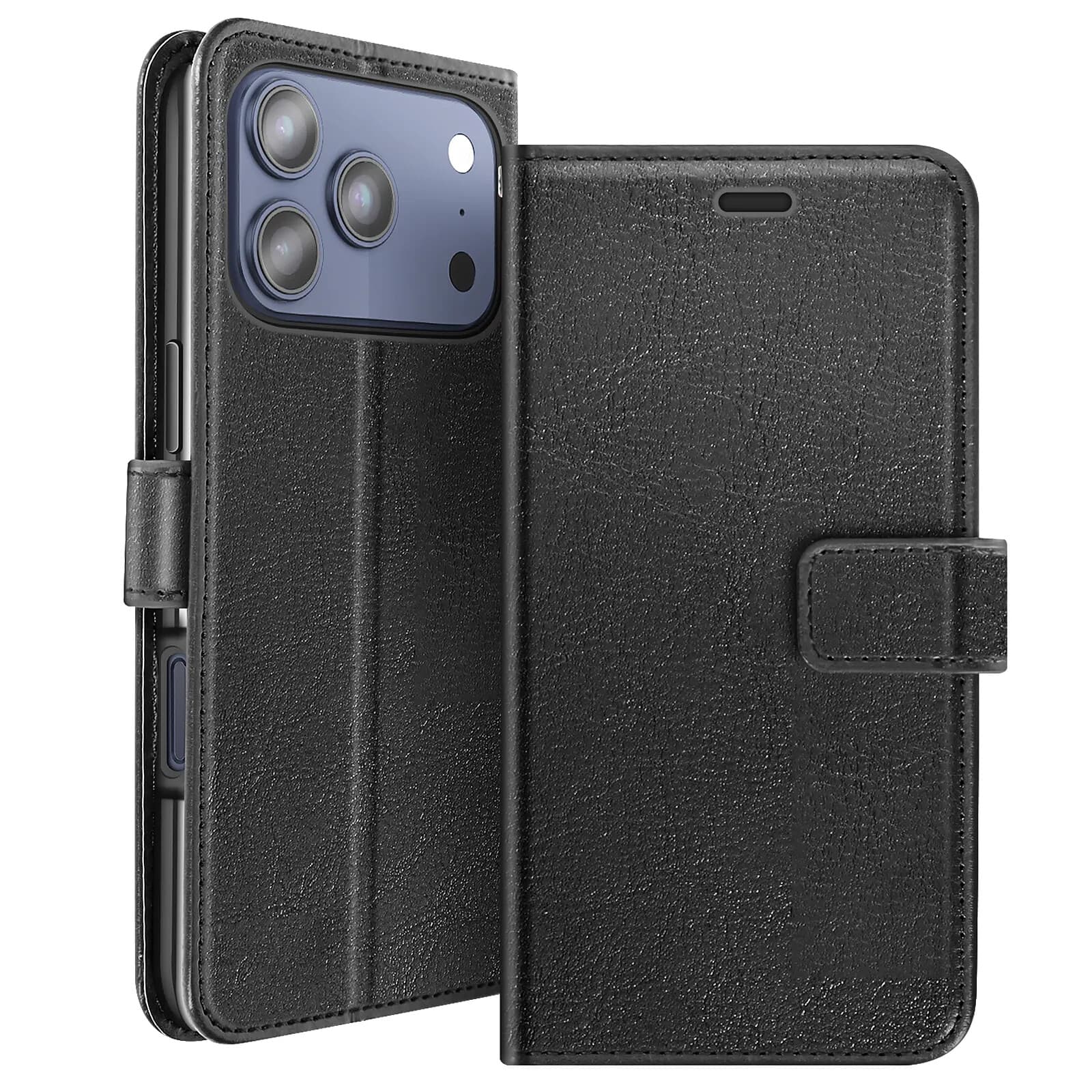 Mayaxess Étui Portefeuille pour iPhone 17 Pro avec Dragonne et Fonction Stand Noir