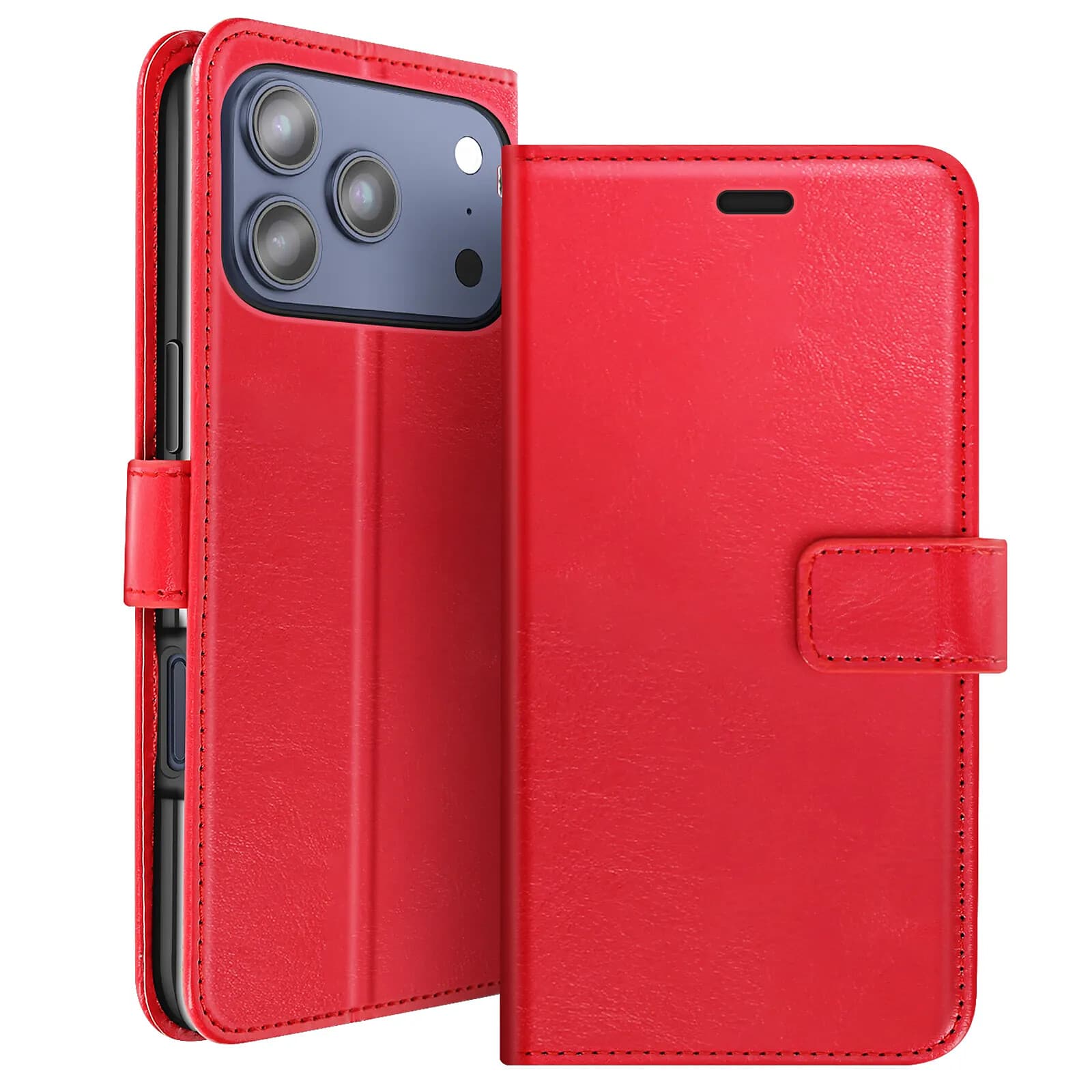 Mayaxess Étui Portefeuille pour iPhone 17 Pro Max avec Dragonne et Fonction Stand Rouge