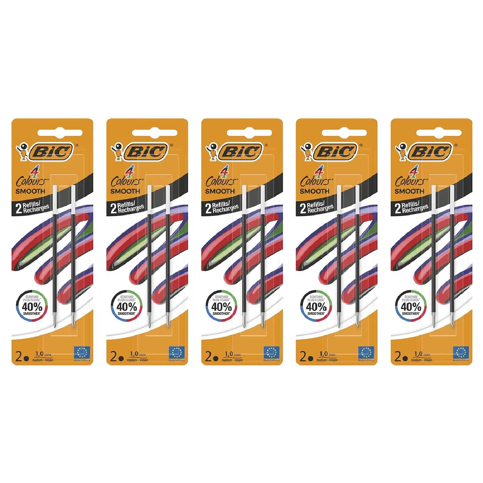 BIC Pack 2 Recharges pour Stylo-bille 4 Colours Smooth S Noir x 5