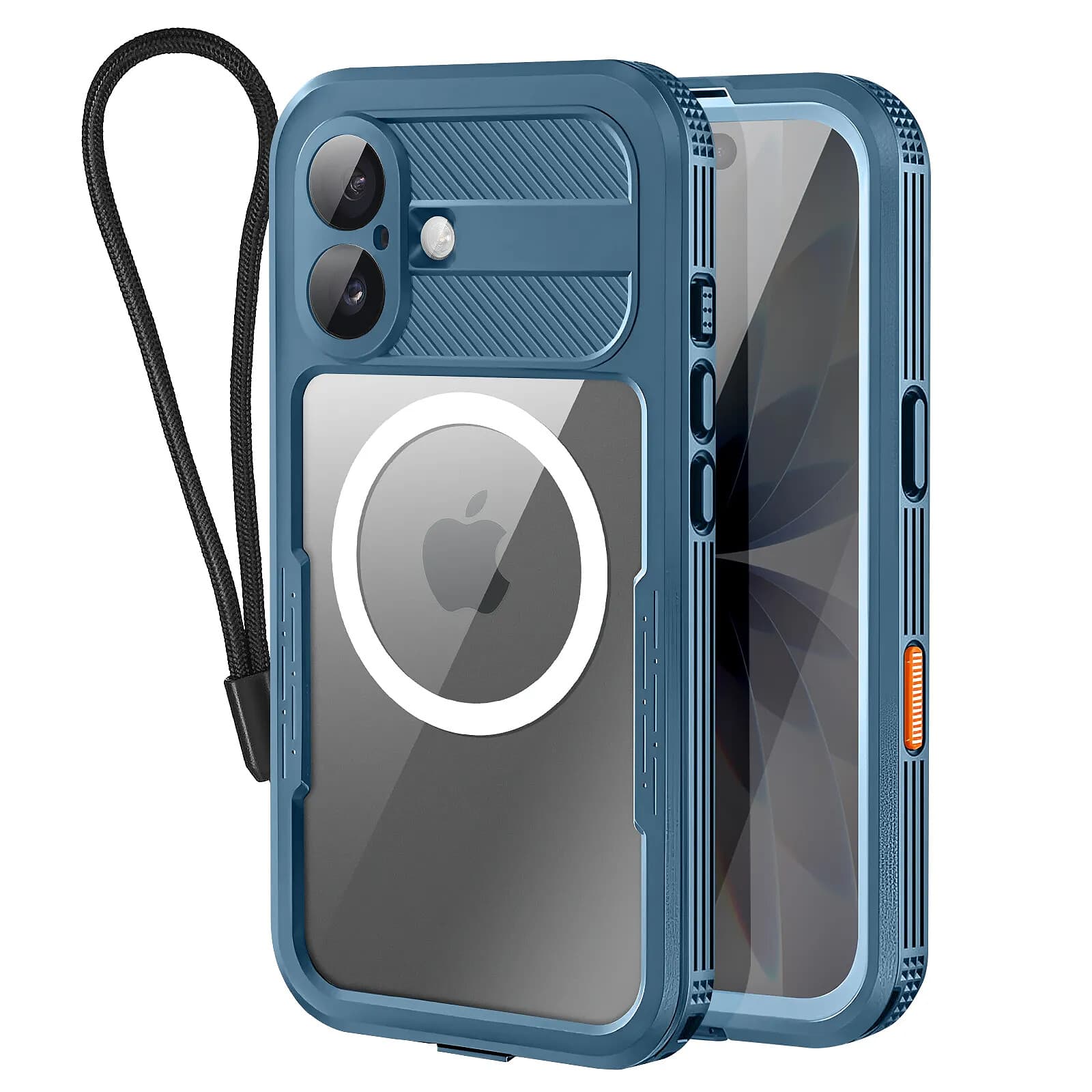 Shellbox Coque Étanche Intégrale pour iPhone 17 MagSafe Antichocs avec Dragonne Bleu