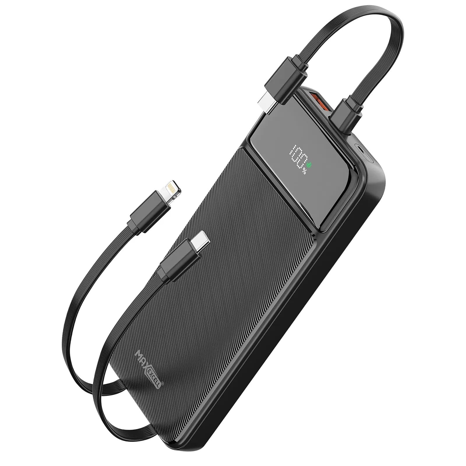 Max excell Batterie de Secours 10000mAh 2 Port USB-A / USB-C avec 2 Câble et Écran LED Noir