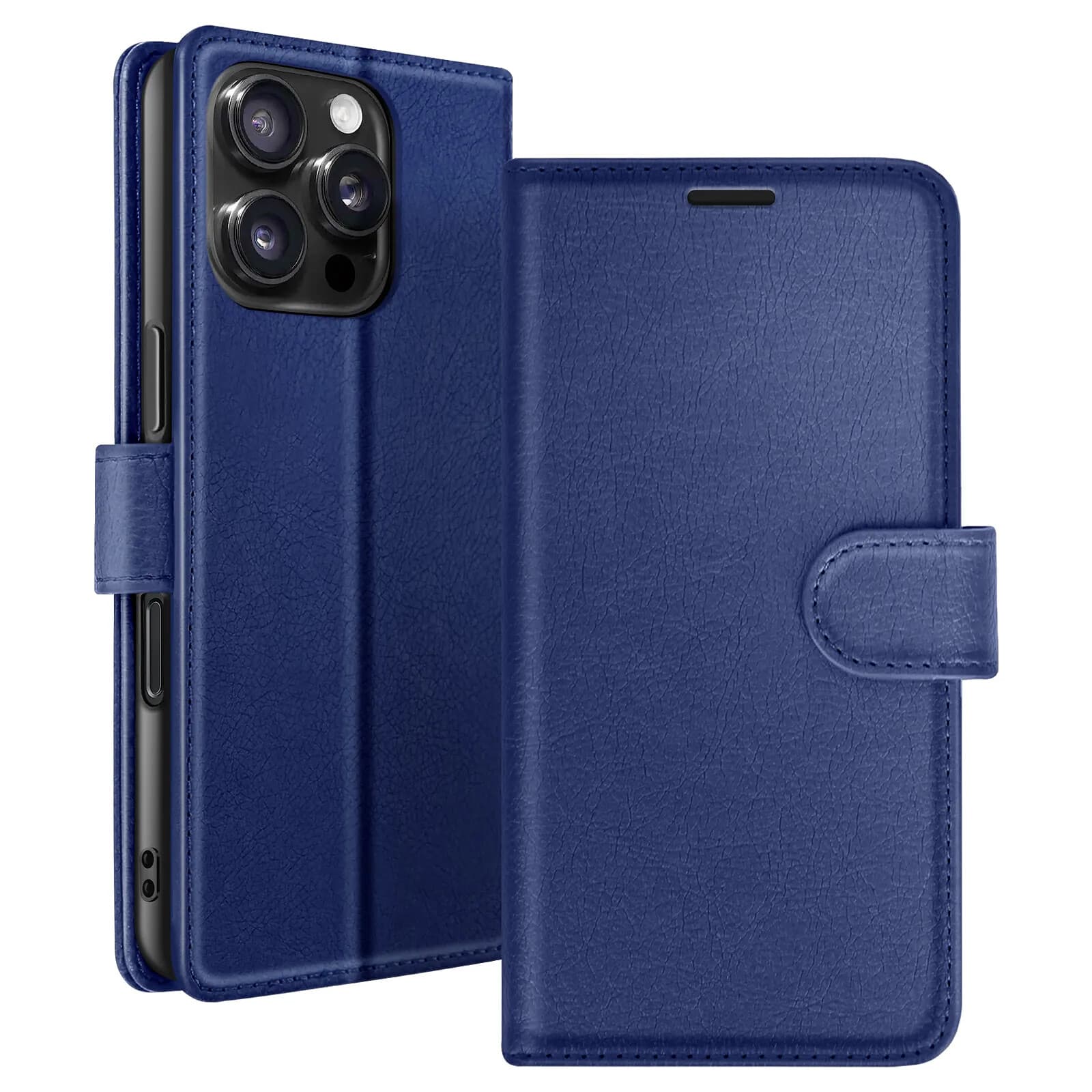 Zanaé Étui Portefeuille pour iPhone 16 Pro Fonction Support et Languette Magnétique Bleu nuit