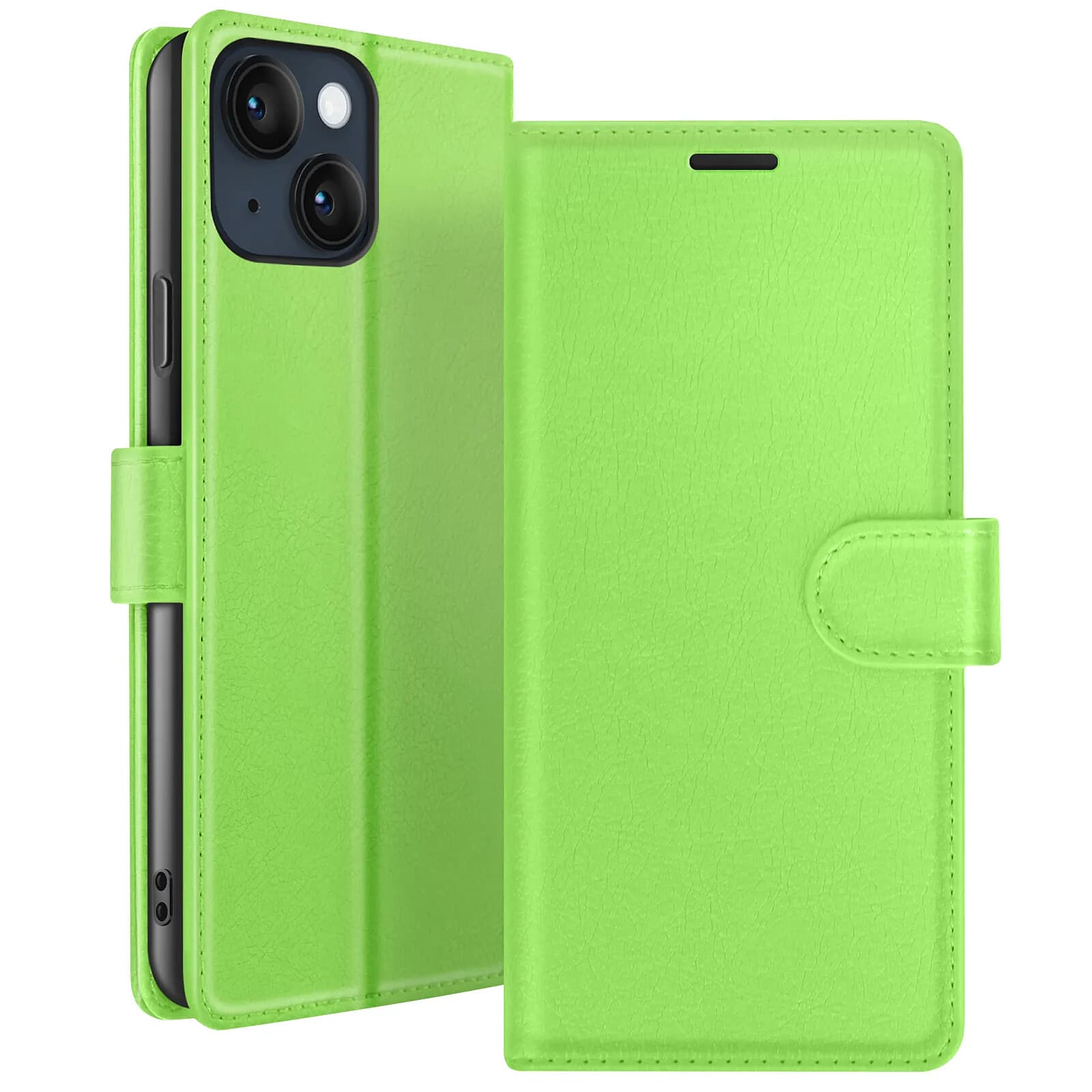 Zanaé Étui Portefeuille pour iPhone 14 Plus Support et Languette Magnétique Vert