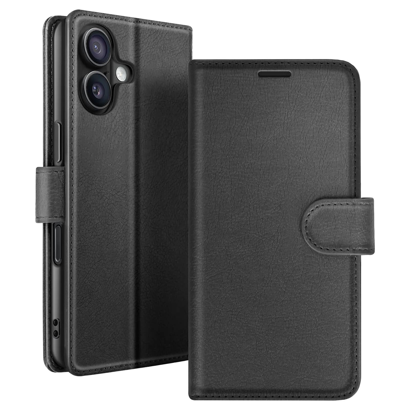 Zanaé Étui Portefeuille pour iPhone 16 Plus Support et Languette Magnétique Noir