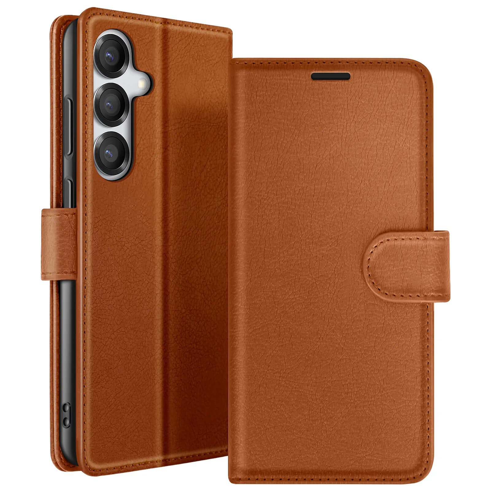 Zanaé Étui Portefeuille pour Galaxy S25 / S24 avec Support et Languette Magnétique Marron