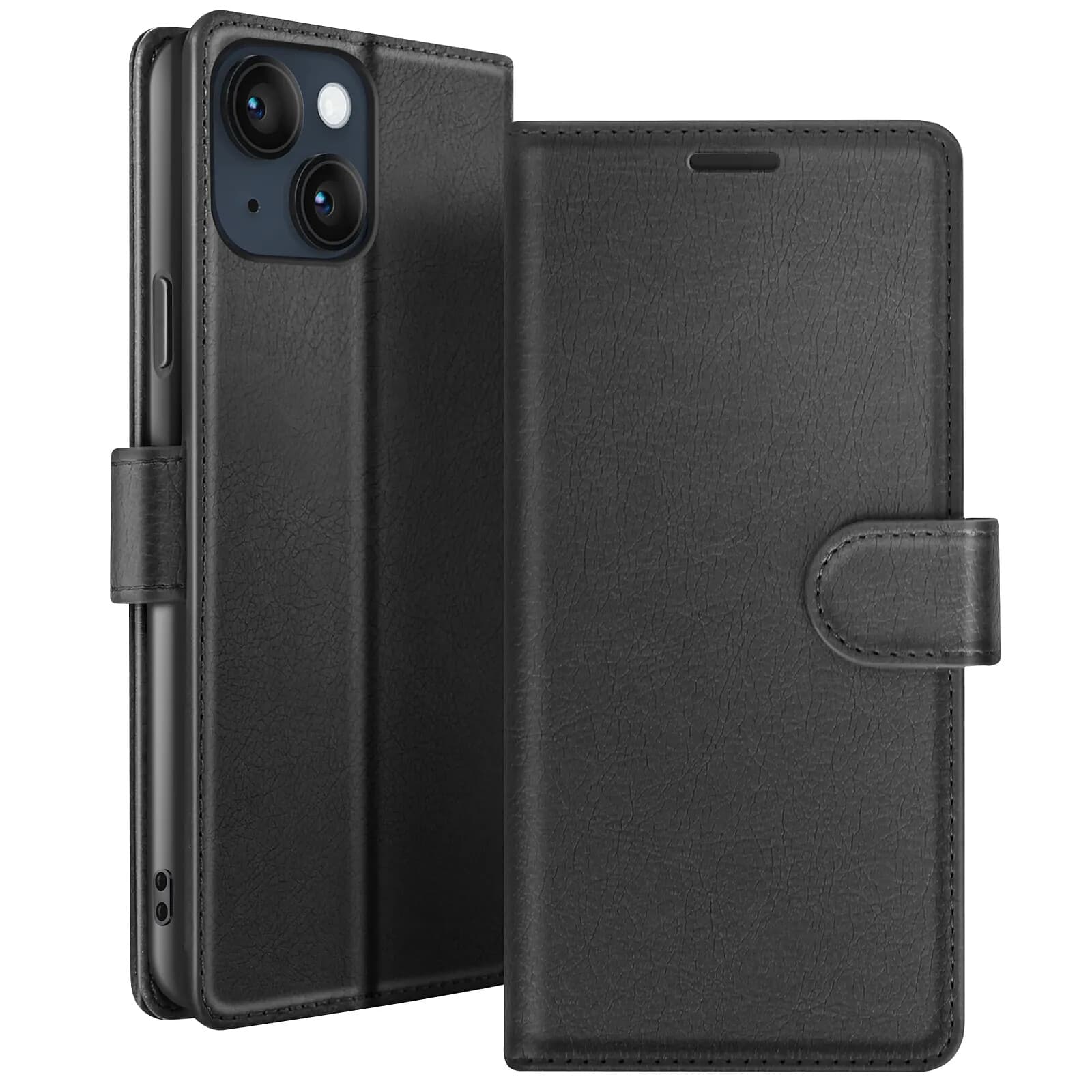 Zanaé Étui Portefeuille pour iPhone 14 Support et Languette Magnétique Noir
