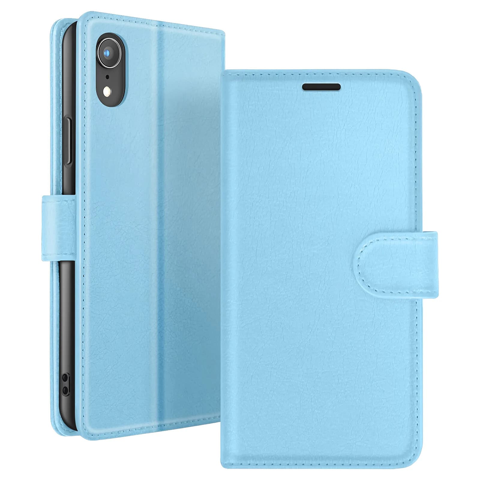 Zanaé Étui Portefeuille pour iPhone XR avec Fonction Support et Languette Magnétique Bleu clair