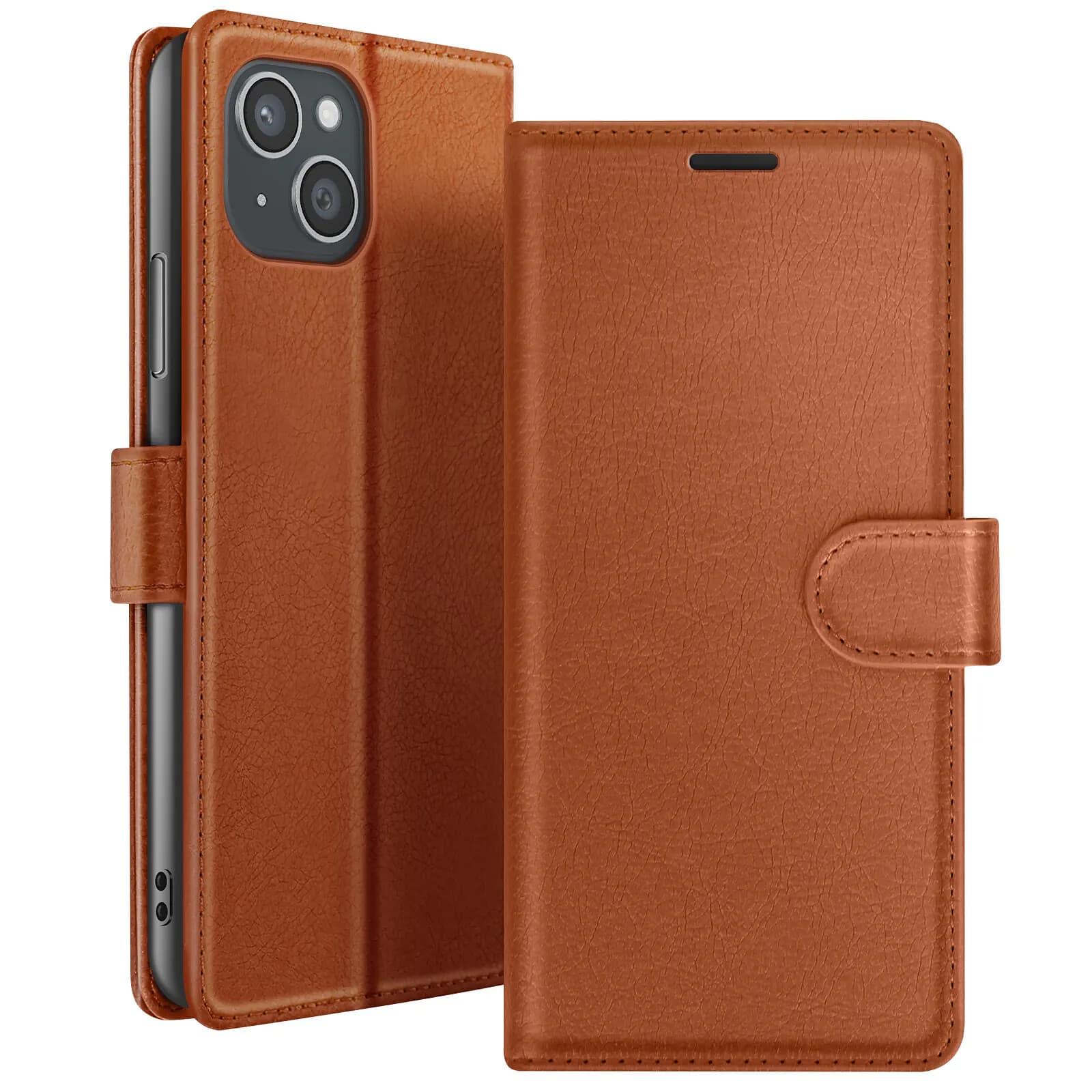 Zanaé Étui Portefeuille pour Apple iPhone 15 Plus Support et Languette Marron