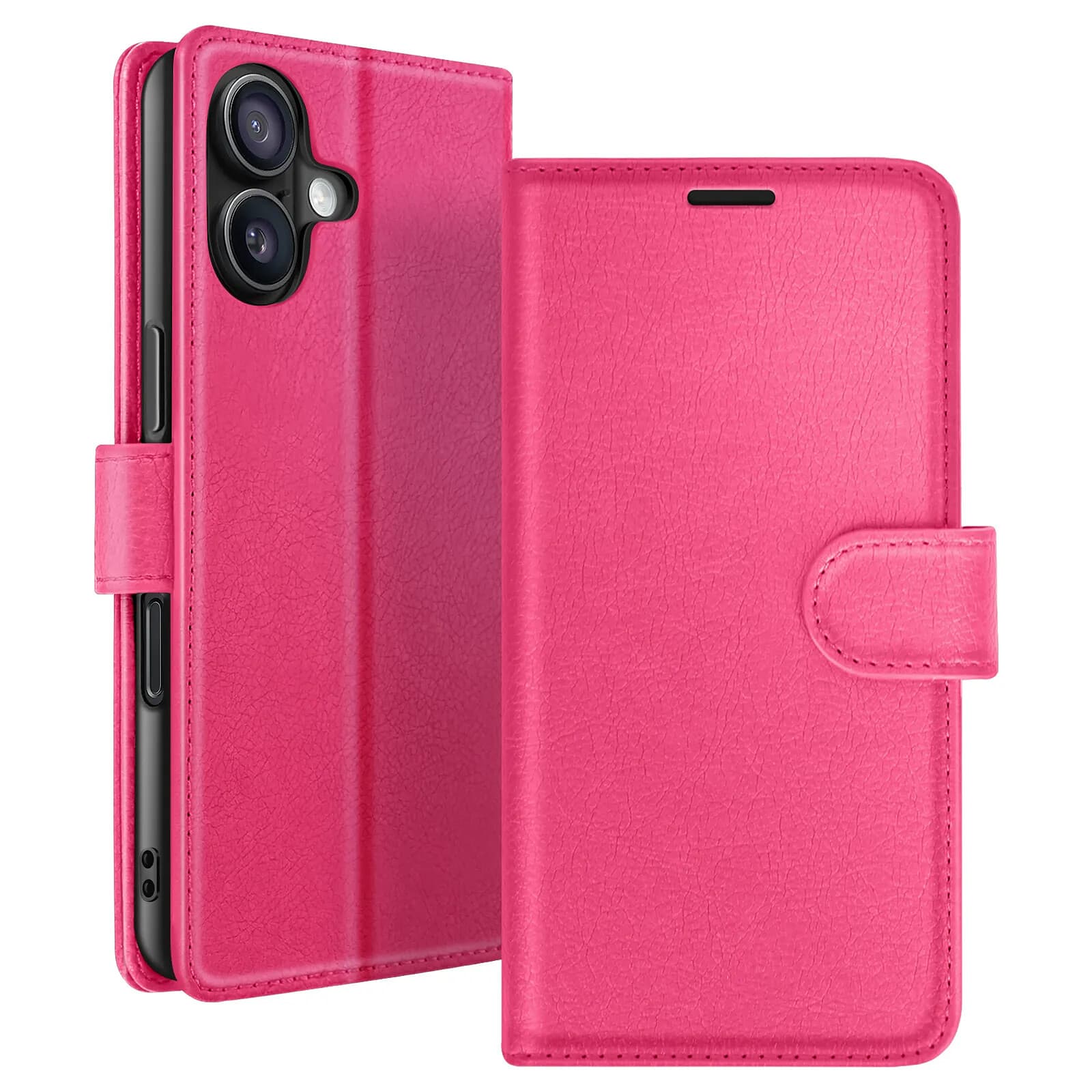 Zanaé Étui Portefeuille pour iPhone 16 Plus Support et Languette Magnétique Fuchsia
