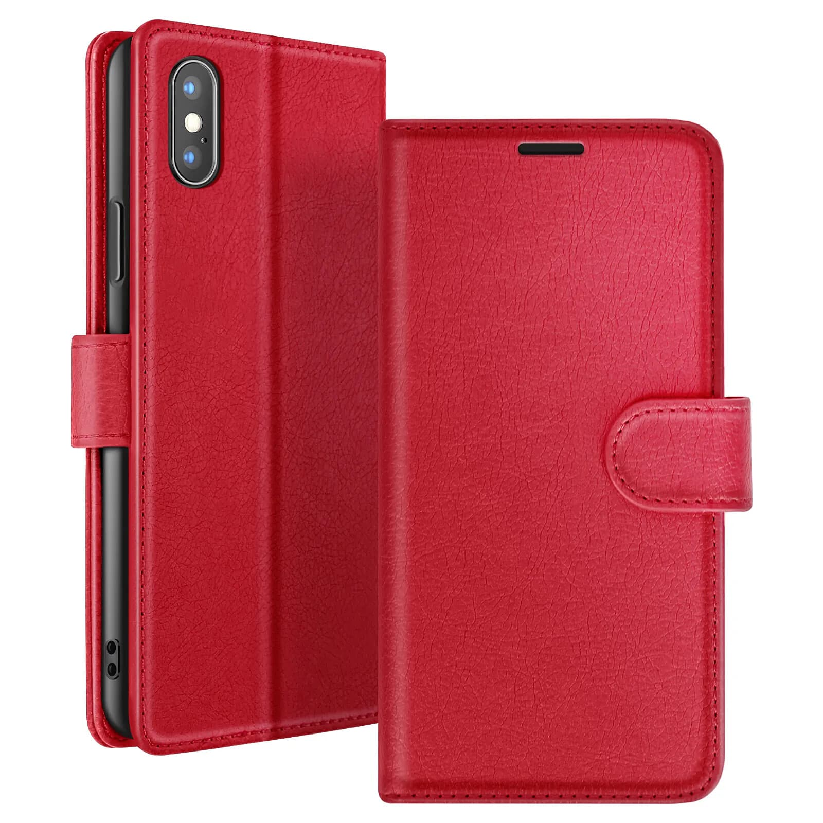 Zanaé Étui Portefeuille pour iPhone X / XS Fonction Support et Languette Magnétique Rouge