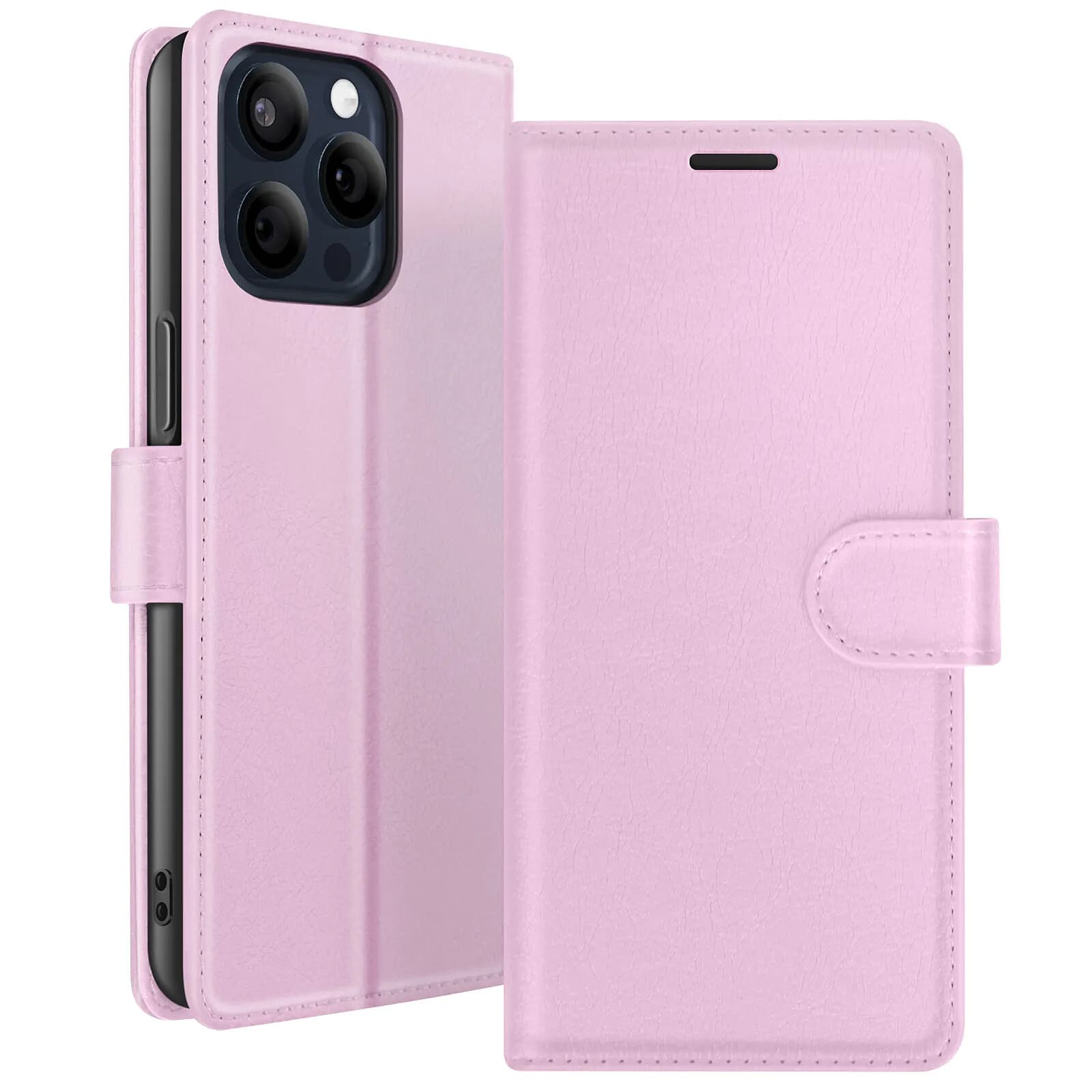 Zanaé Étui Portefeuille pour iPhone 15 Pro Max avec Support et Languette Magnétique Rose