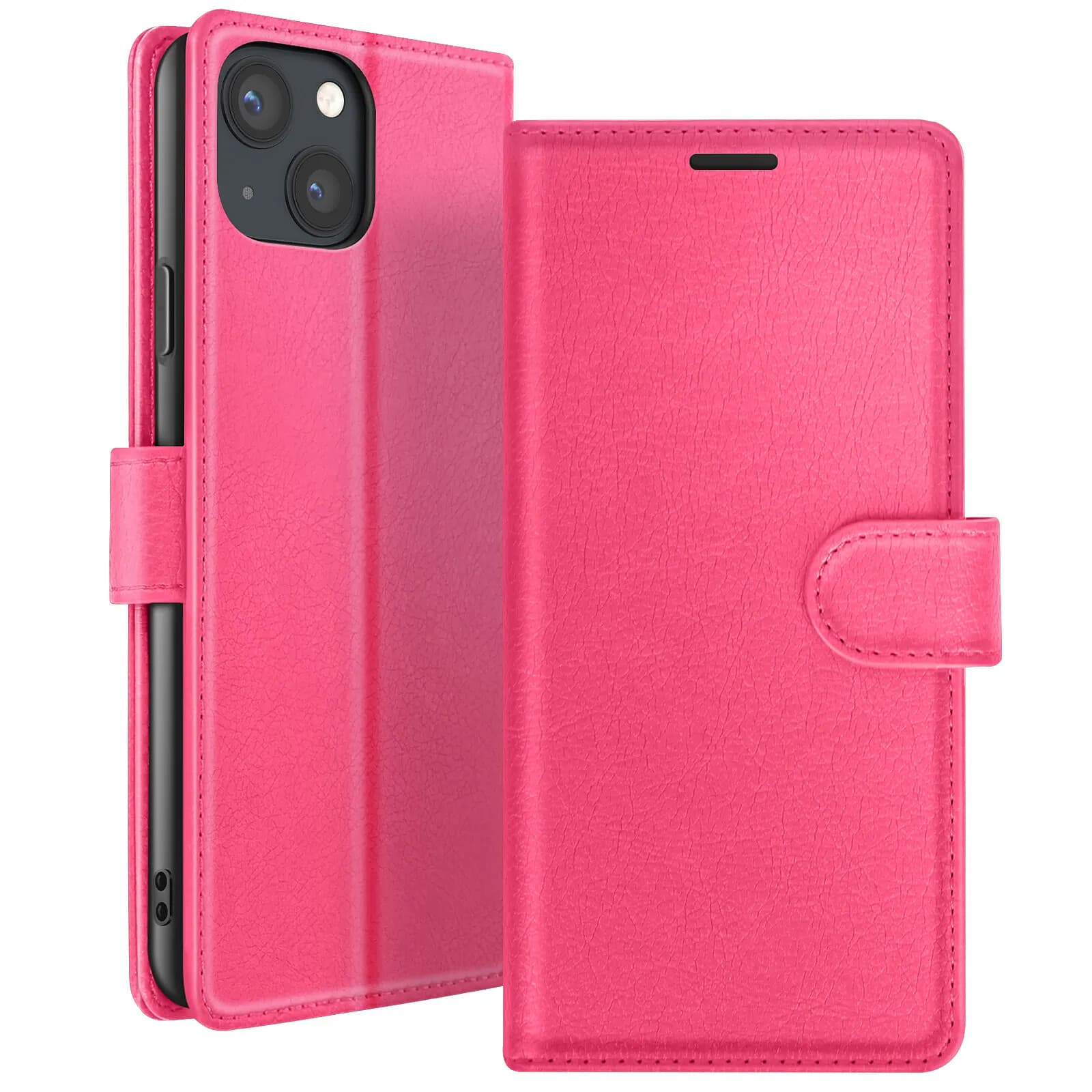 Zanaé Étui Portefeuille pour iPhone 13 Support et Languette Magnétique Fuchsia