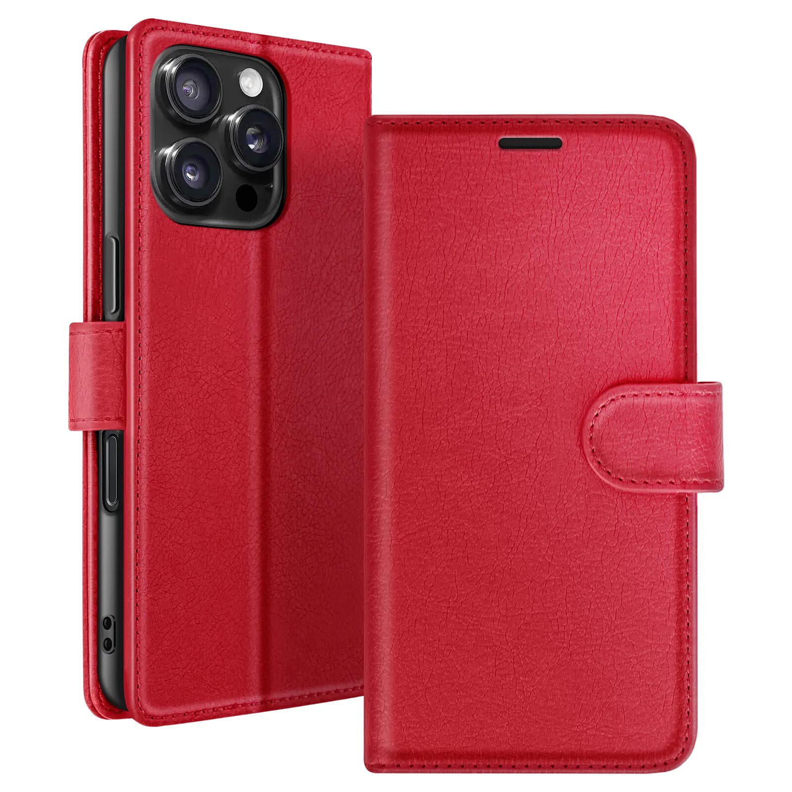Zanaé Étui Portefeuille pour iPhone 16 Pro Fonction Support et Languette Magnétique Rouge