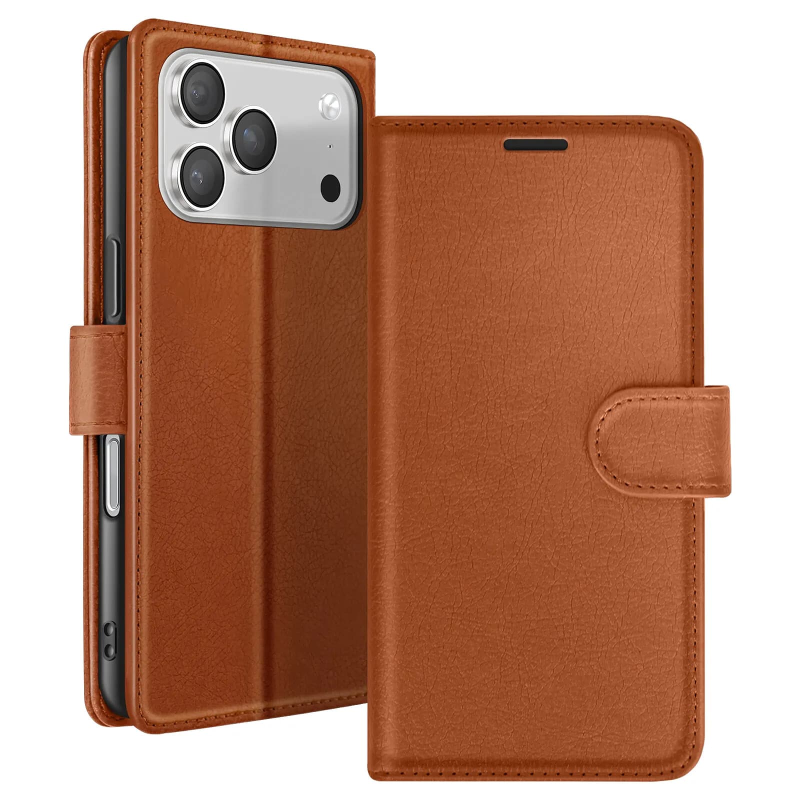 Zanaé Étui Portefeuille pour iPhone 17 Pro avec Support et Languette Magnétique Marron