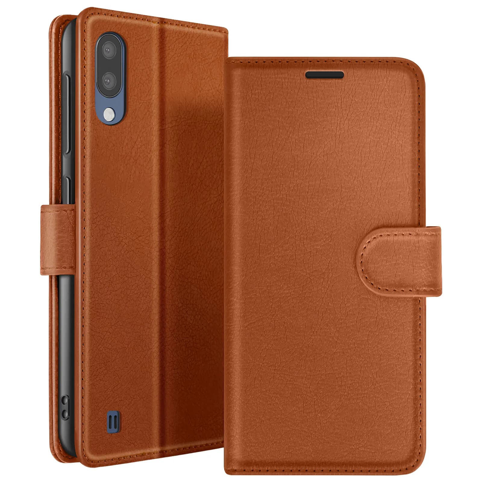 Zanaé Étui Portefeuille pour Galaxy M10 avec Fonction Support et Languette Magnétique Marron