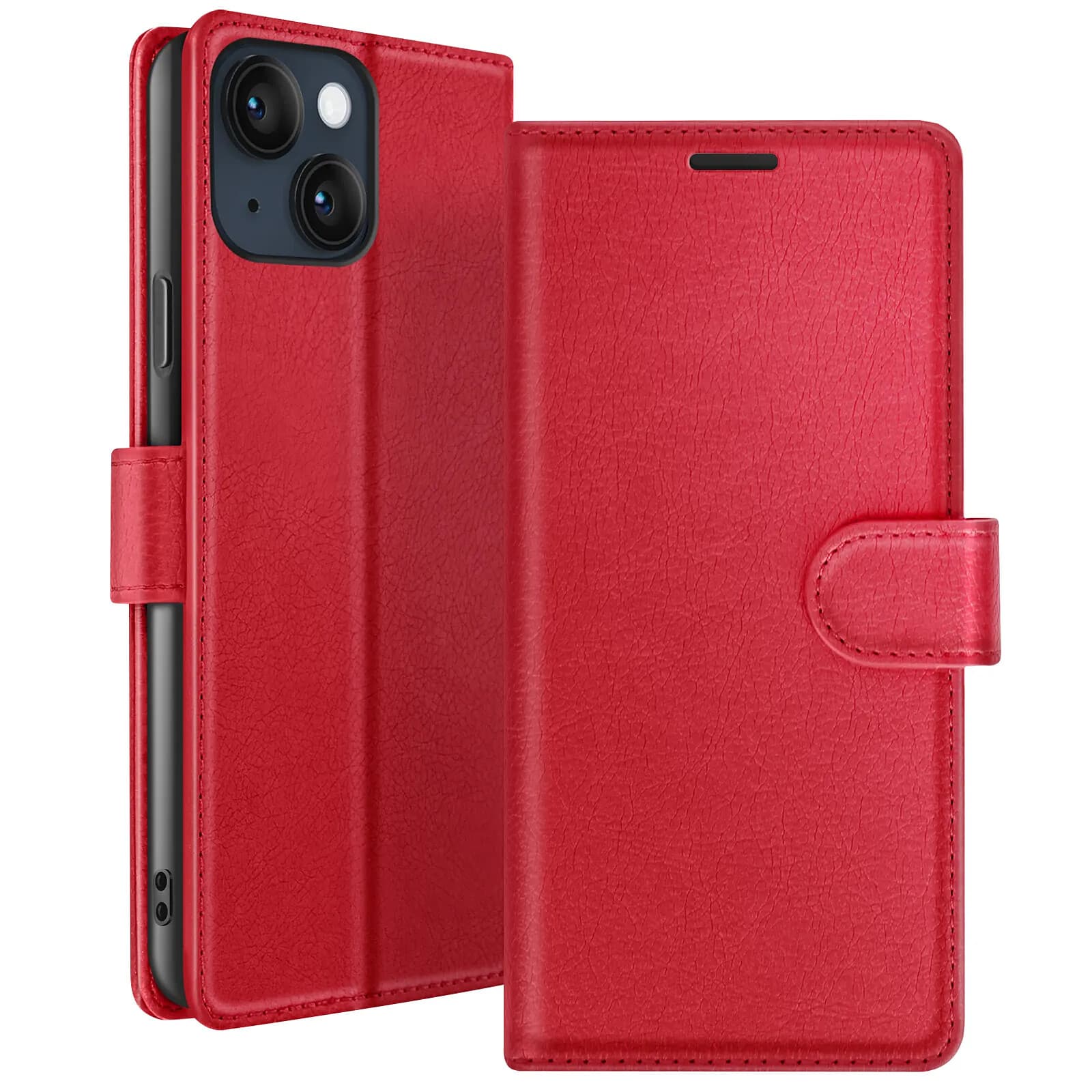 Zanaé Étui Portefeuille pour iPhone 14 Support et Languette Magnétique Rouge