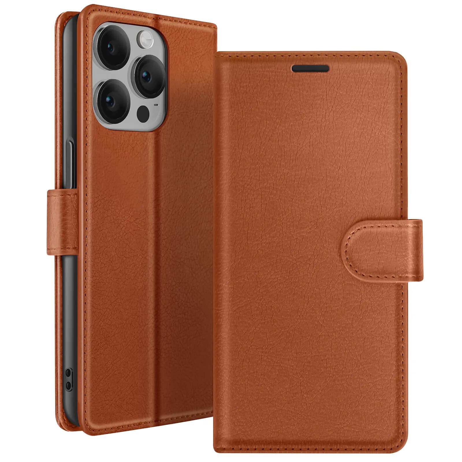 Zanaé Étui Portefeuille pour iPhone 14 Pro Max Support et Languette Magnétique Marron