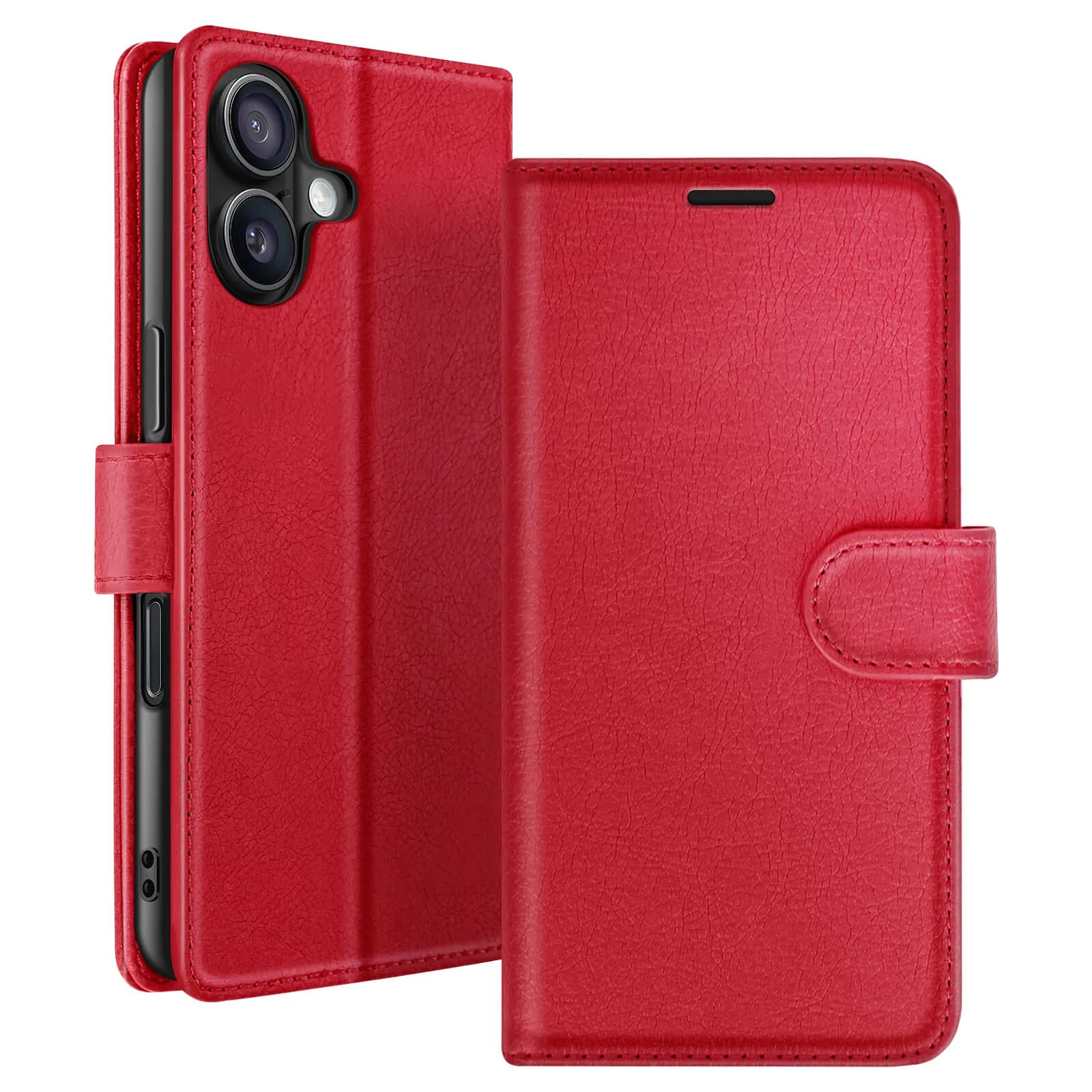 Zanaé Étui Portefeuille pour iPhone 16 Support et Languette Magnétique Rouge