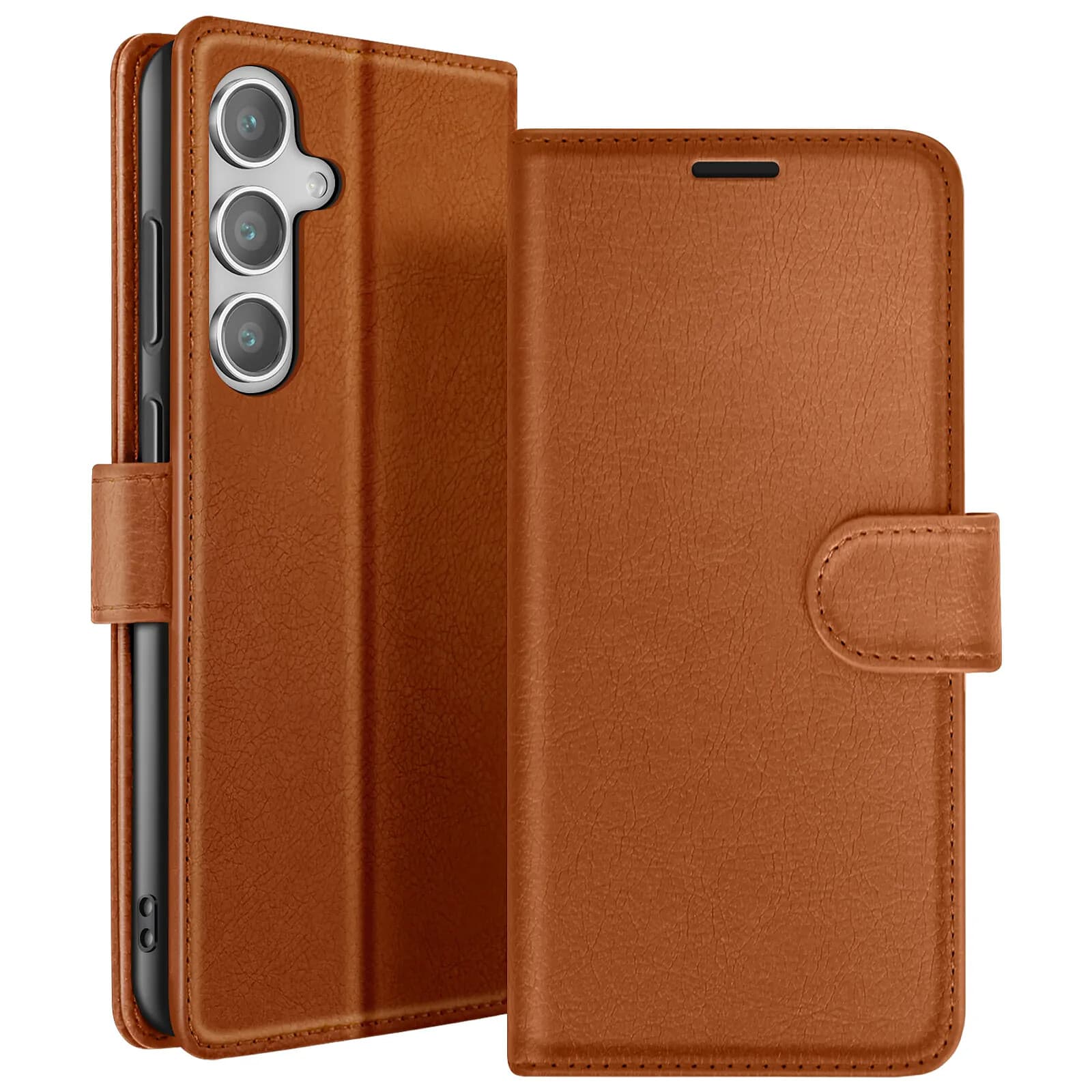 Zanaé Étui Portefeuille pour Galaxy S24 FE Fonction Support et Languette Magnétique Marron