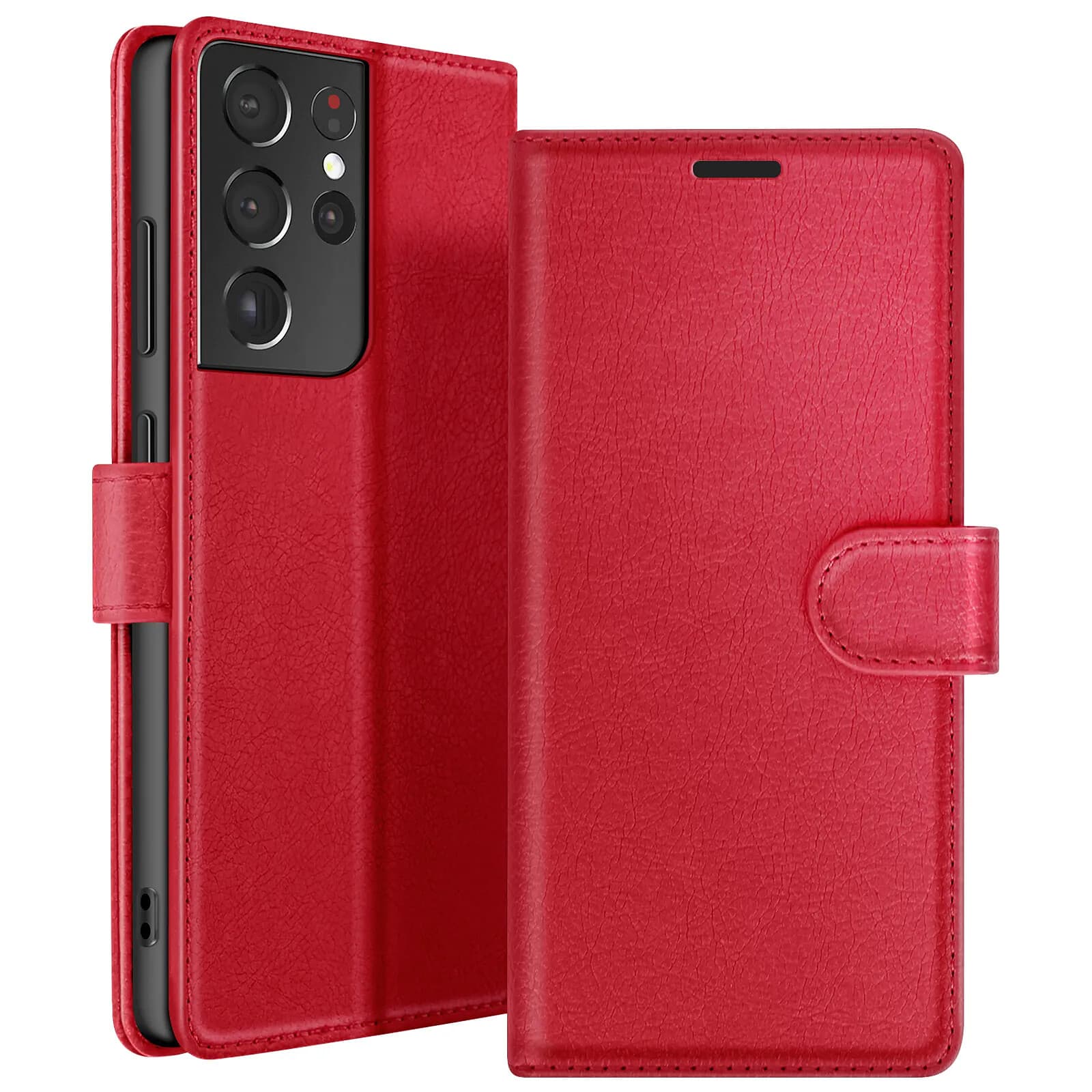 Zanaé Étui Portefeuille pour Galaxy S21 Ultra 5G avec Support et Languette Magnétique Rouge