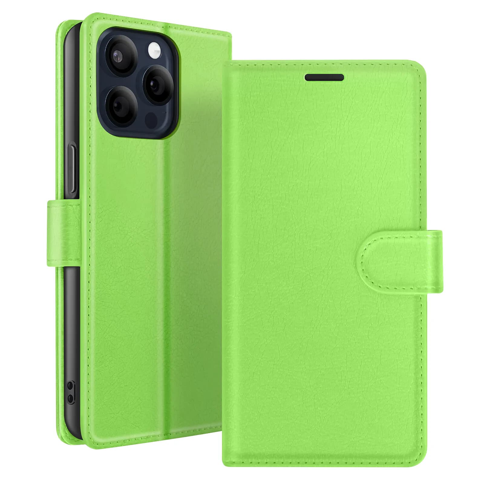 Zanaé Étui Portefeuille pour iPhone 15 Pro Fonction Support et Languette Magnétique Vert