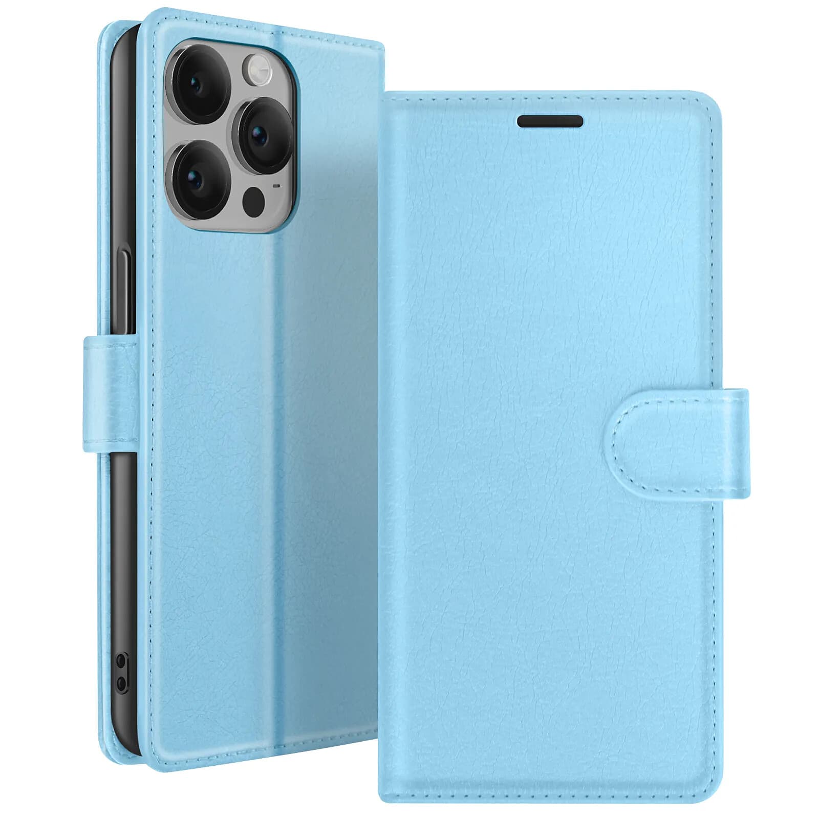 Zanaé Étui Portefeuille pour iPhone 14 Pro Support et Languette Magnétique Bleu clair