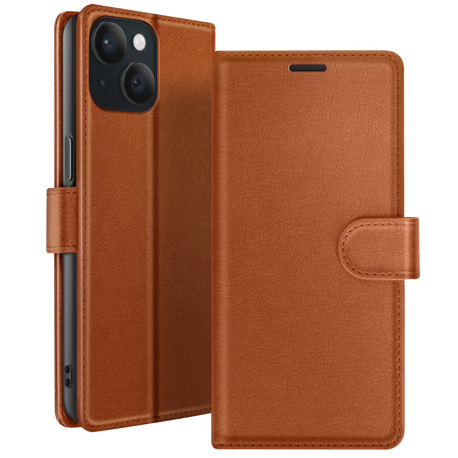 Zanaé Étui Portefeuille pour iPhone 15 Support et Languette Magnétique Marron