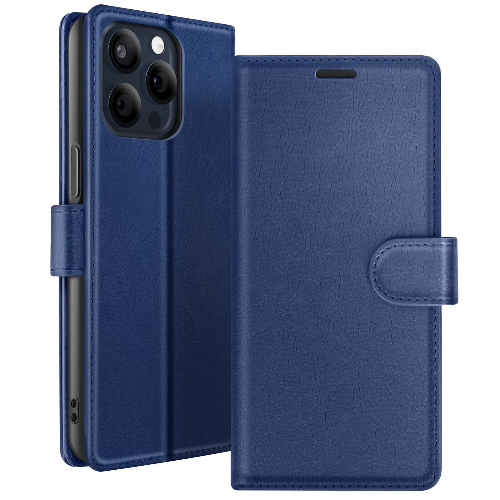 Zanaé Étui Portefeuille pour iPhone 15 Pro Max avec Support et Languette Magnétique Bleu nuit