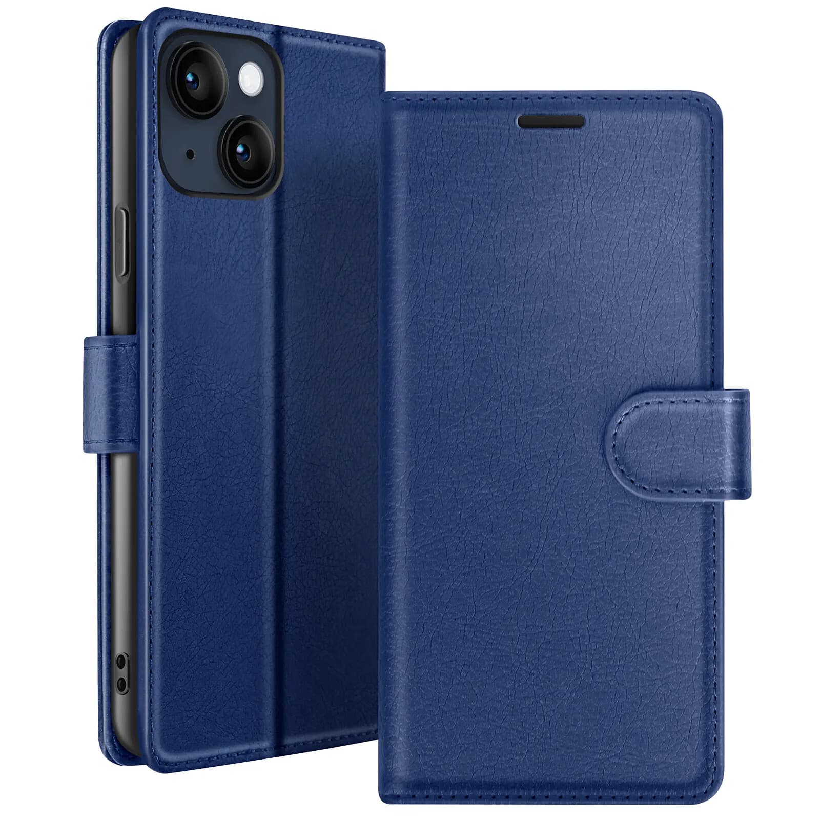 Zanaé Étui Portefeuille pour iPhone 14 Support et Languette Magnétique Bleu nuit