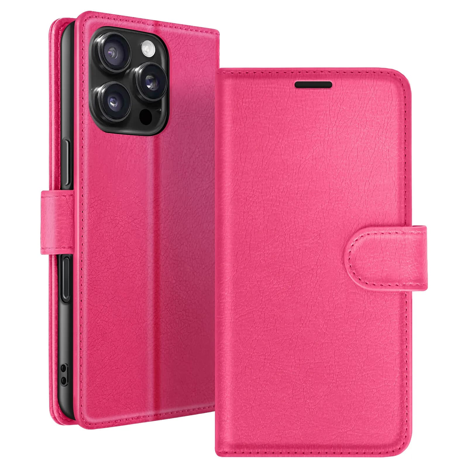 Zanaé Étui Portefeuille pour iPhone 16 Pro Max avec Support et Languette Magnétique Fuchsia