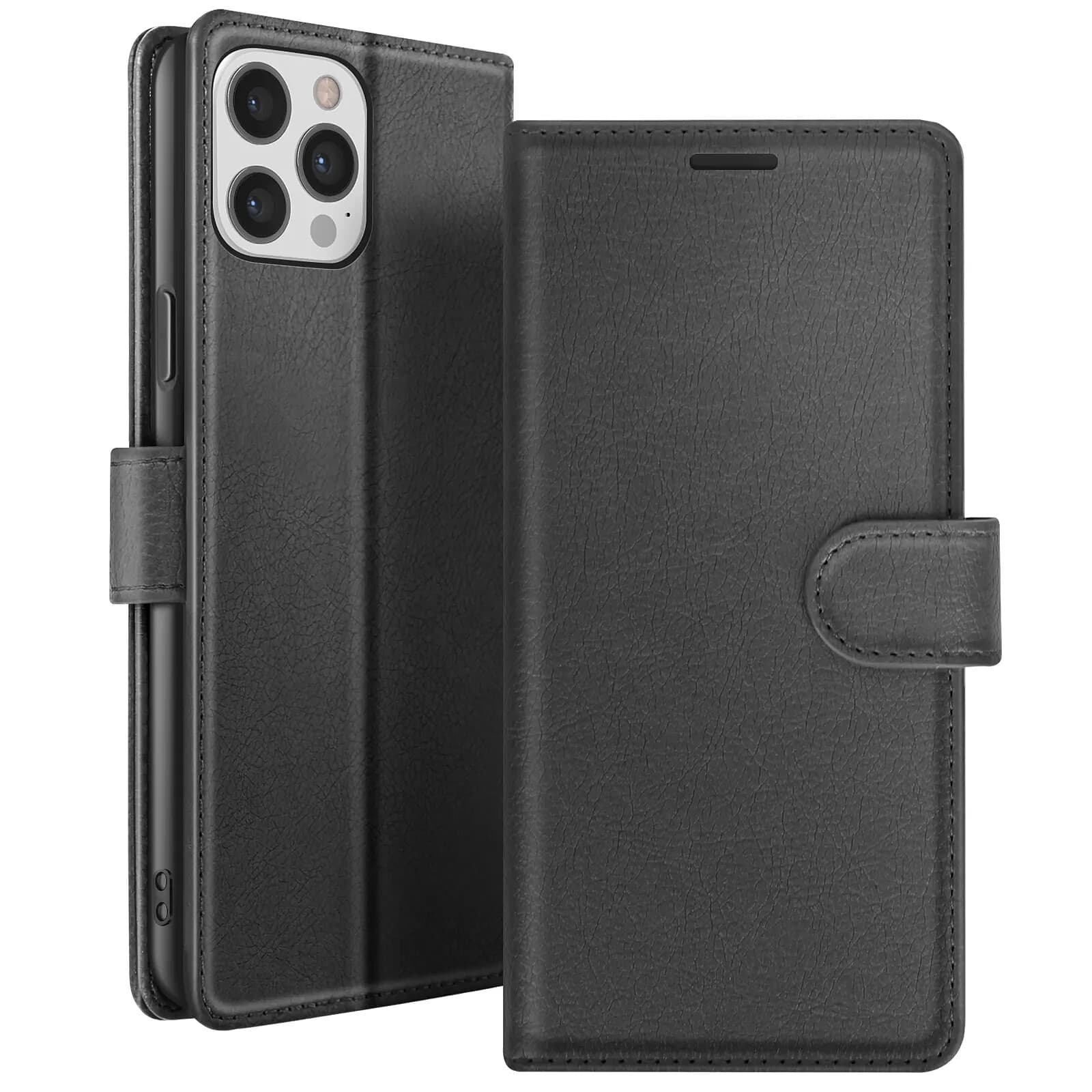Zanaé Étui Portefeuille pour iPhone 12 Pro Max avec Support et Languette Magnétique Noir