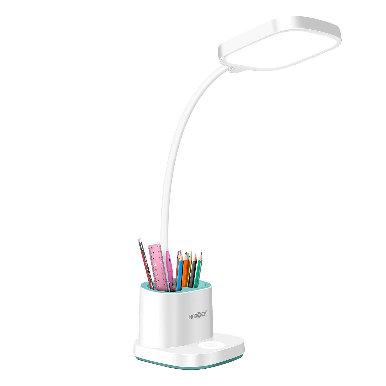 Max excell Lampe LED de Bureau Flexible avec Pot à Crayons Fonction PowerBank Blanc