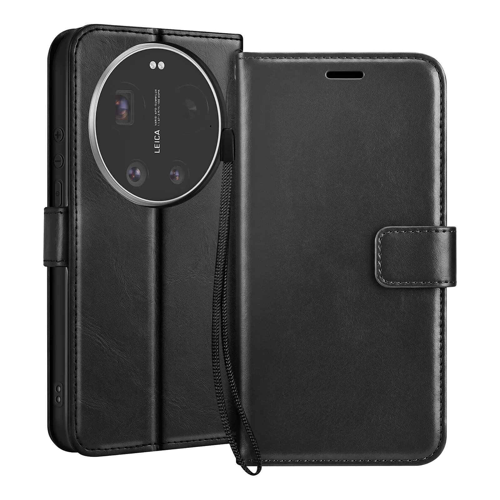 Mayaxess Étui Portefeuille pour Xiaomi 17 Ultra avec Dragonne et Fonction Support Noir