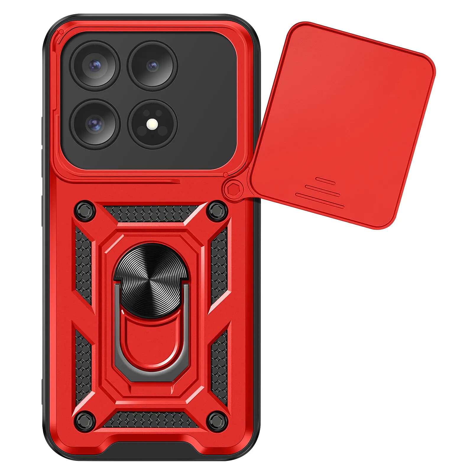 Mayaxess Coque pour Xiaomi 17 avec Cache Caméra Coulissante et Bague Magnétique Rouge