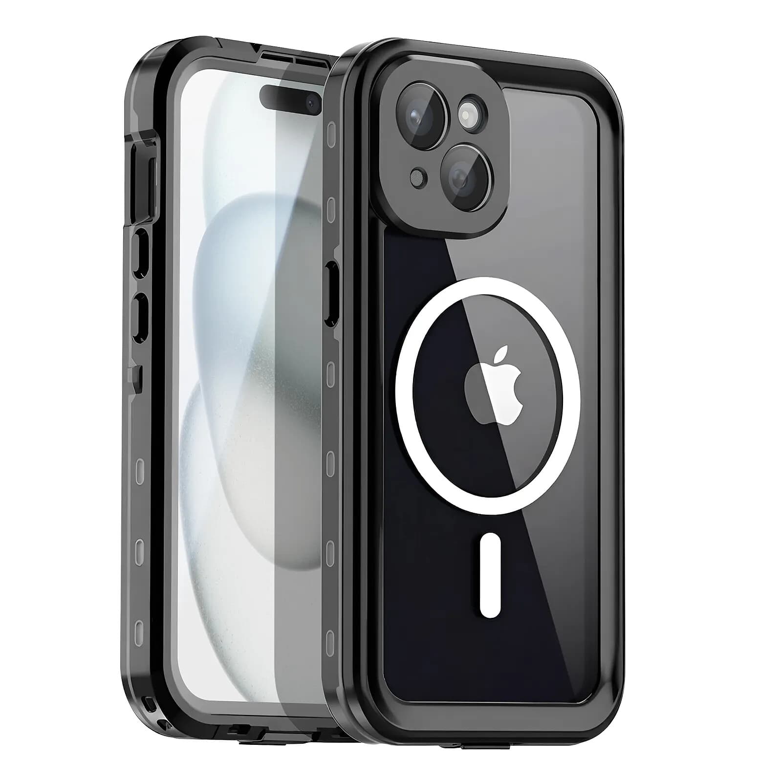 Shellbox Coque Intégrale 360° pour iPhone 15 Plus Compatible MagSafe Étanche IP68 Noir