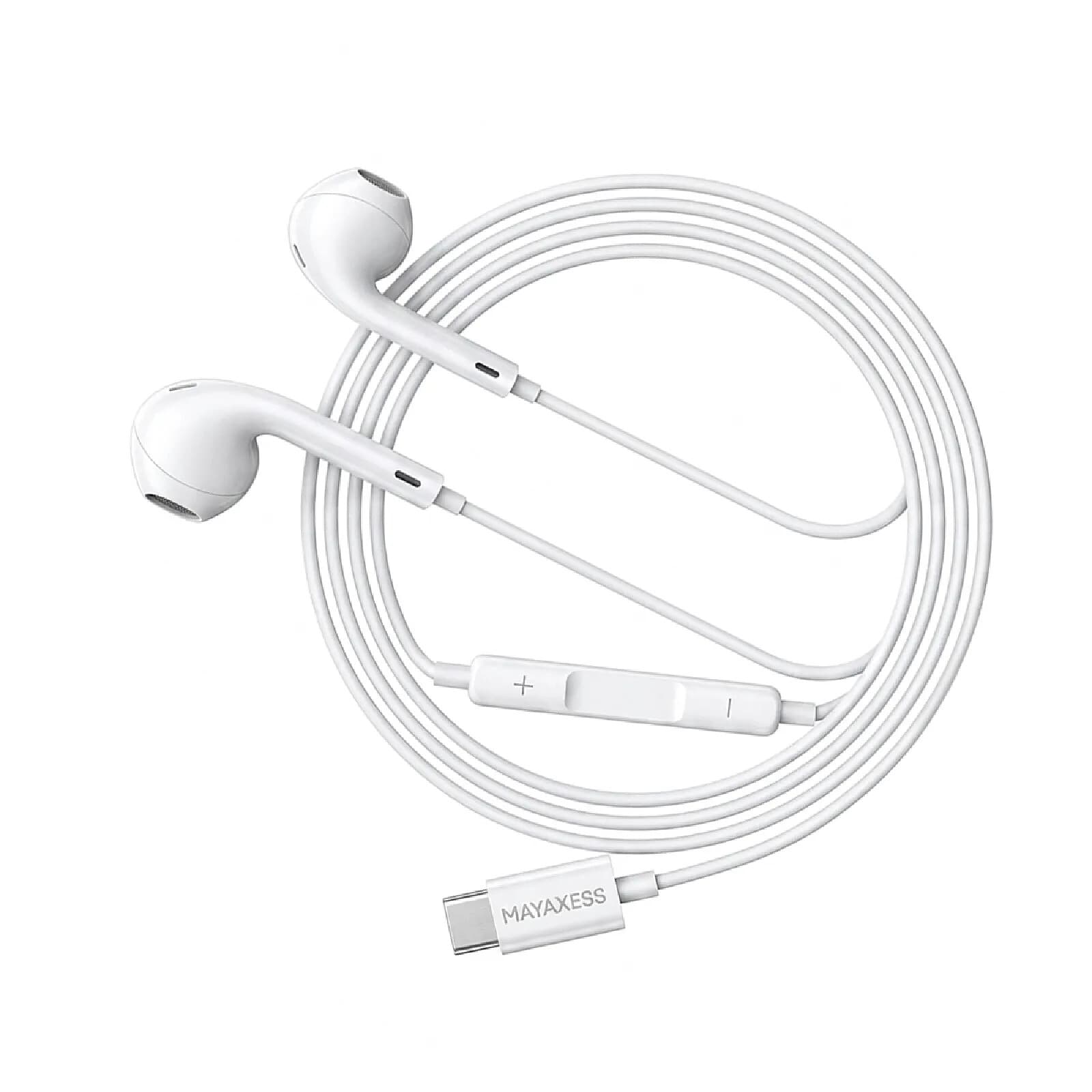 Mayaxess Écouteurs Filaires USB-C avec Micro intégré pour iPhone 15 / 15 Pro / 15 Pro Max / 15 Plus Blanc
