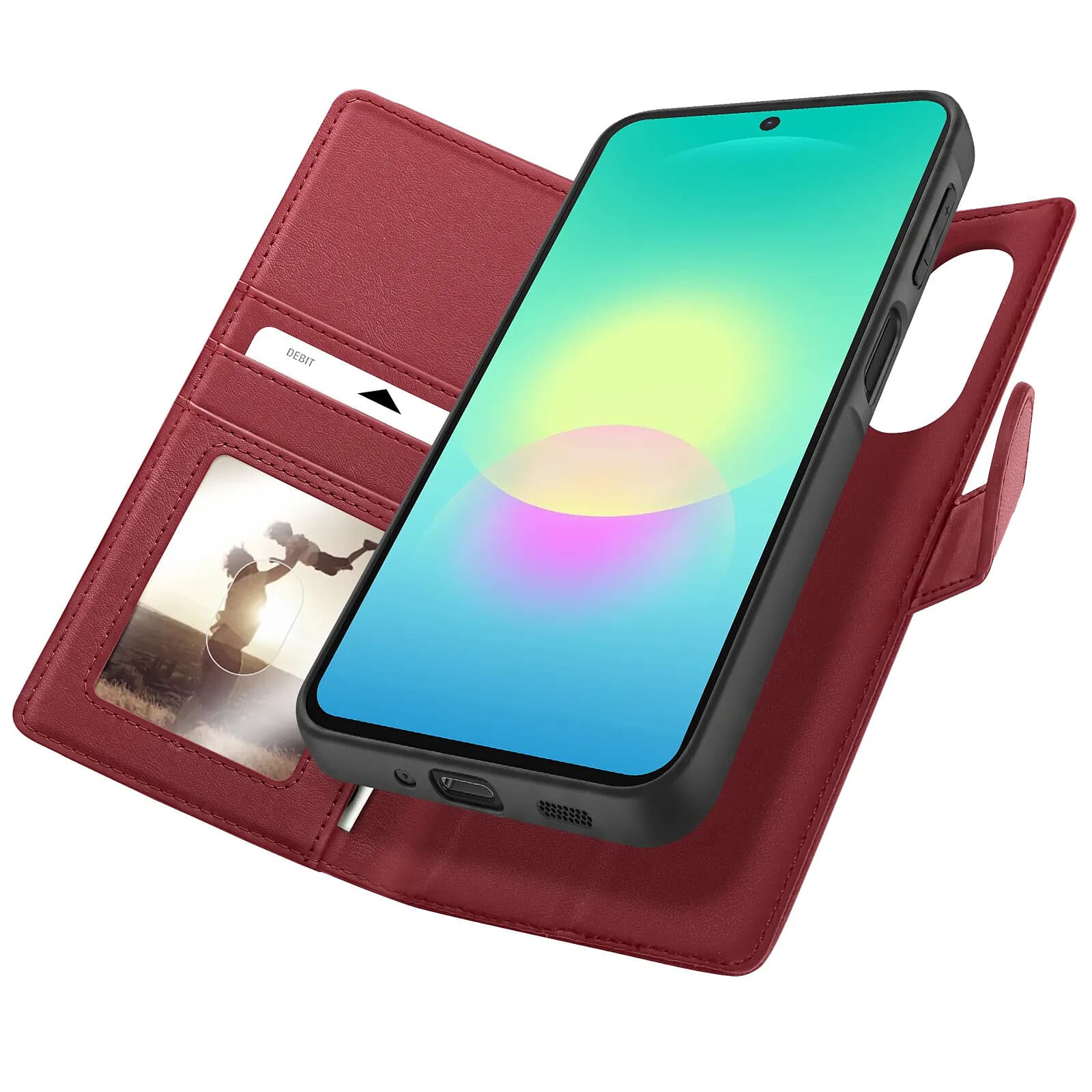 Mayaxess Étui Portefeuille pour Samsung Galaxy A27 Protection Anti-RFID Coque Détachable Rouge