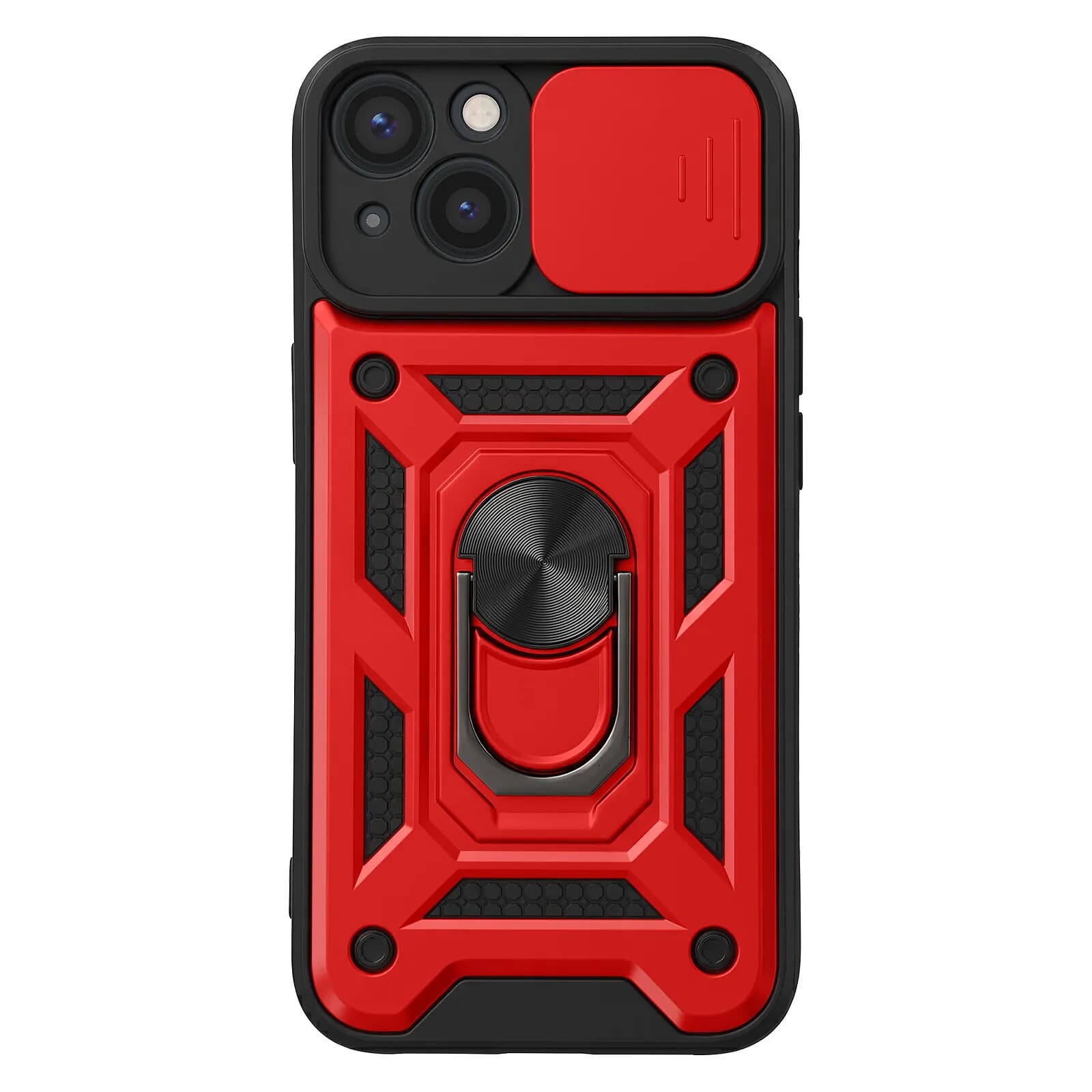 Mayaxess Coque Anneau pour iPhone 13 avec Cache Caméra Coulissant et Bague Magnétique Rouge / Noir