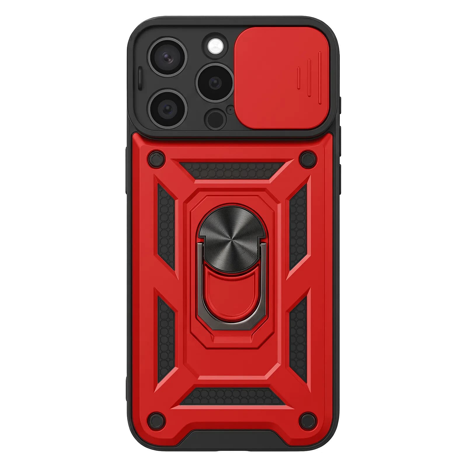 Mayaxess Coque pour iPhone 15 Pro Max avec Cache Caméra Coulissant et Bague Magnétique Rouge / Noir