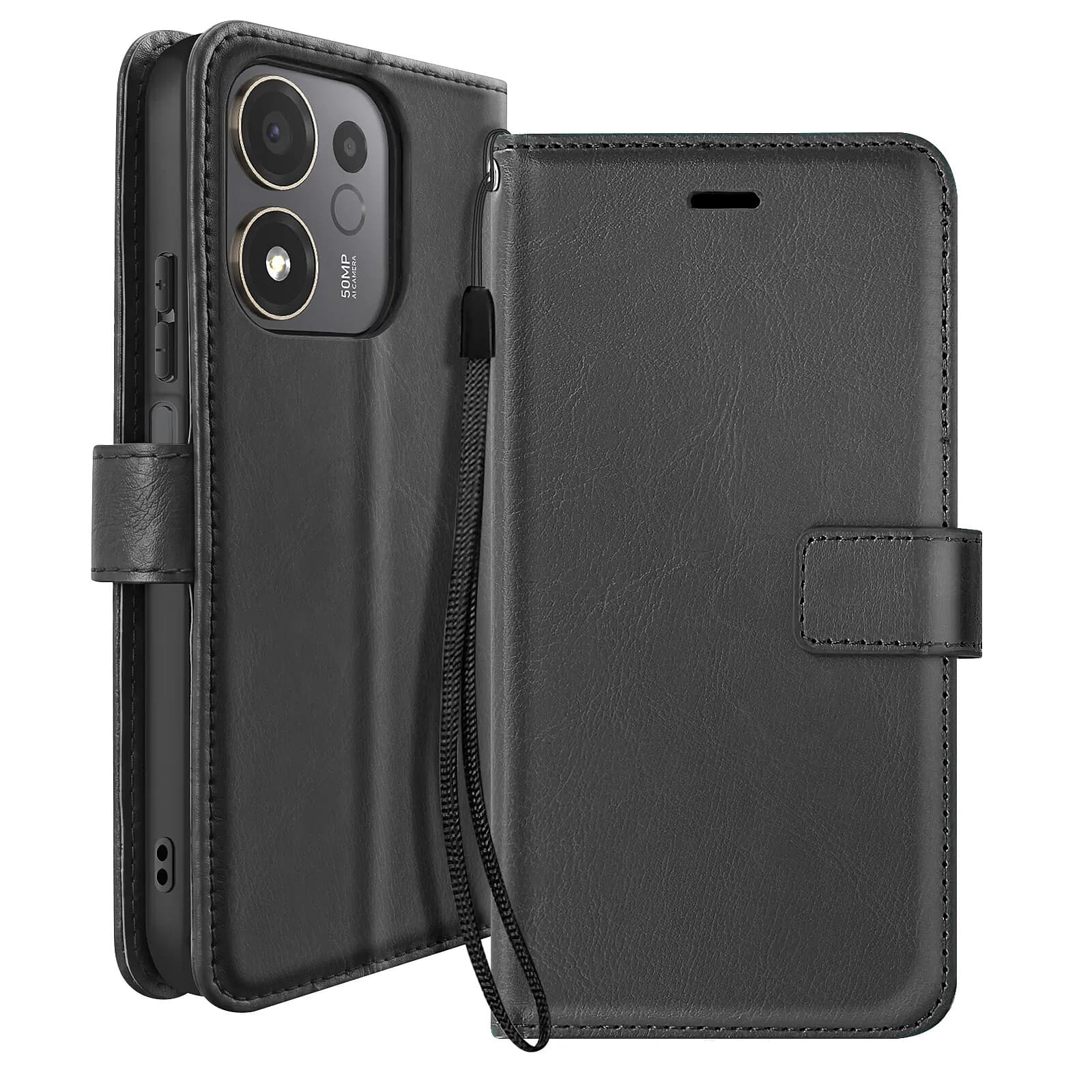 Mayaxess Etui Portefeuille pour Honor 600 avec Dragonne et Support Vidéo Noir