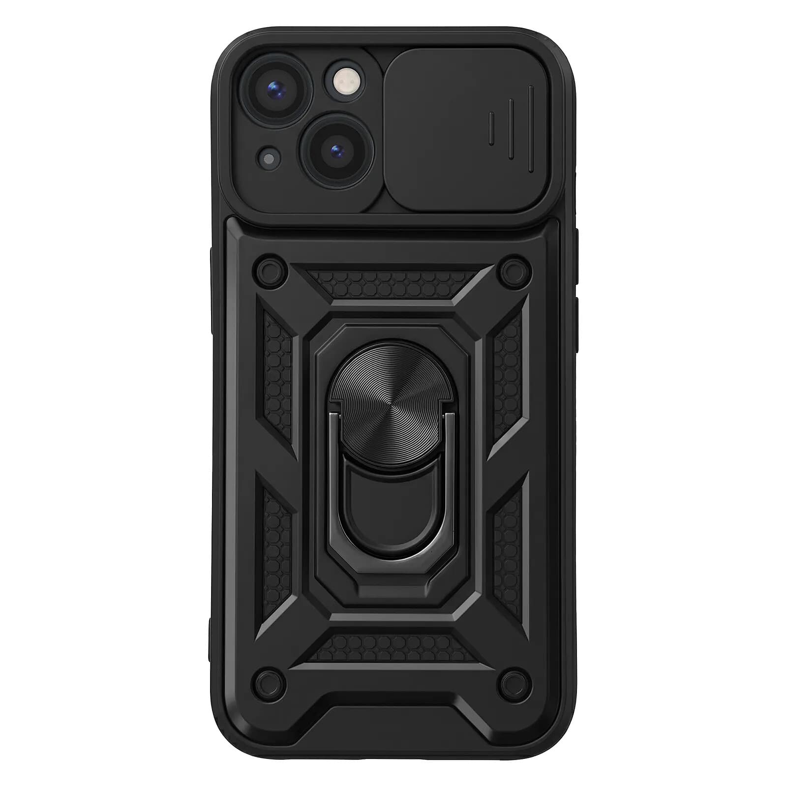 Mayaxess Coque pour iPhone 13 avec Cache Objectif Coulissant et Anneau Support Magnétique Noir
