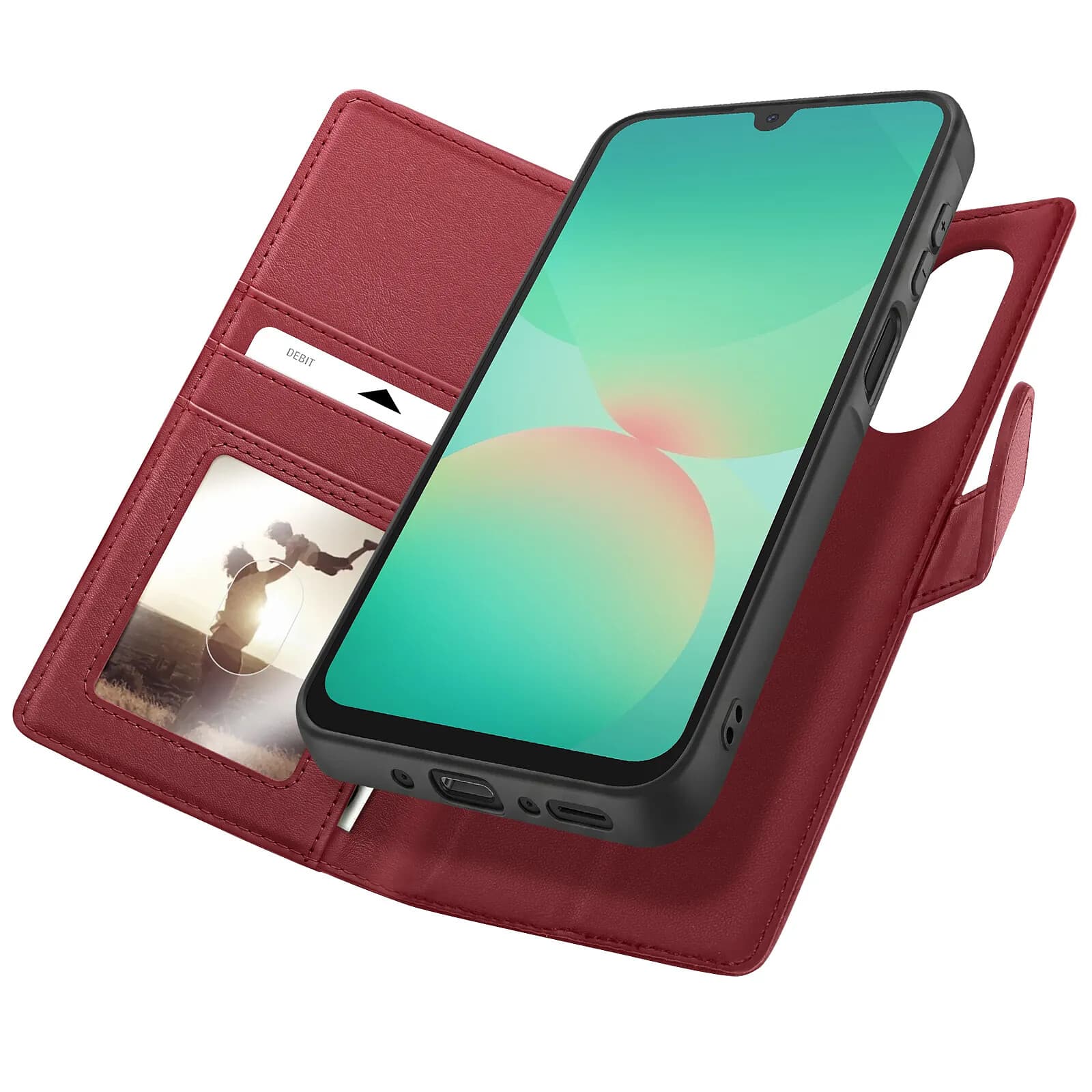 Mayaxess Étui Portefeuille pour Samsung Galaxy A26 Anti-RFID avec Coque Détachable Rouge