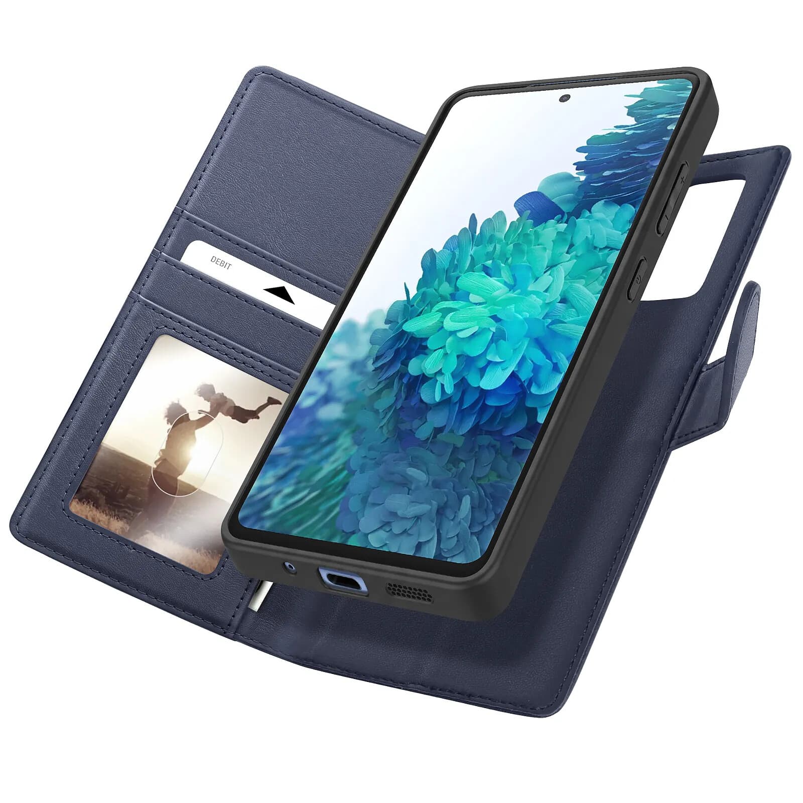 Mayaxess Étui Portefeuille pour Galaxy S20 FE Protection Anti-RFID avec Coque Détachable Bleu nuit
