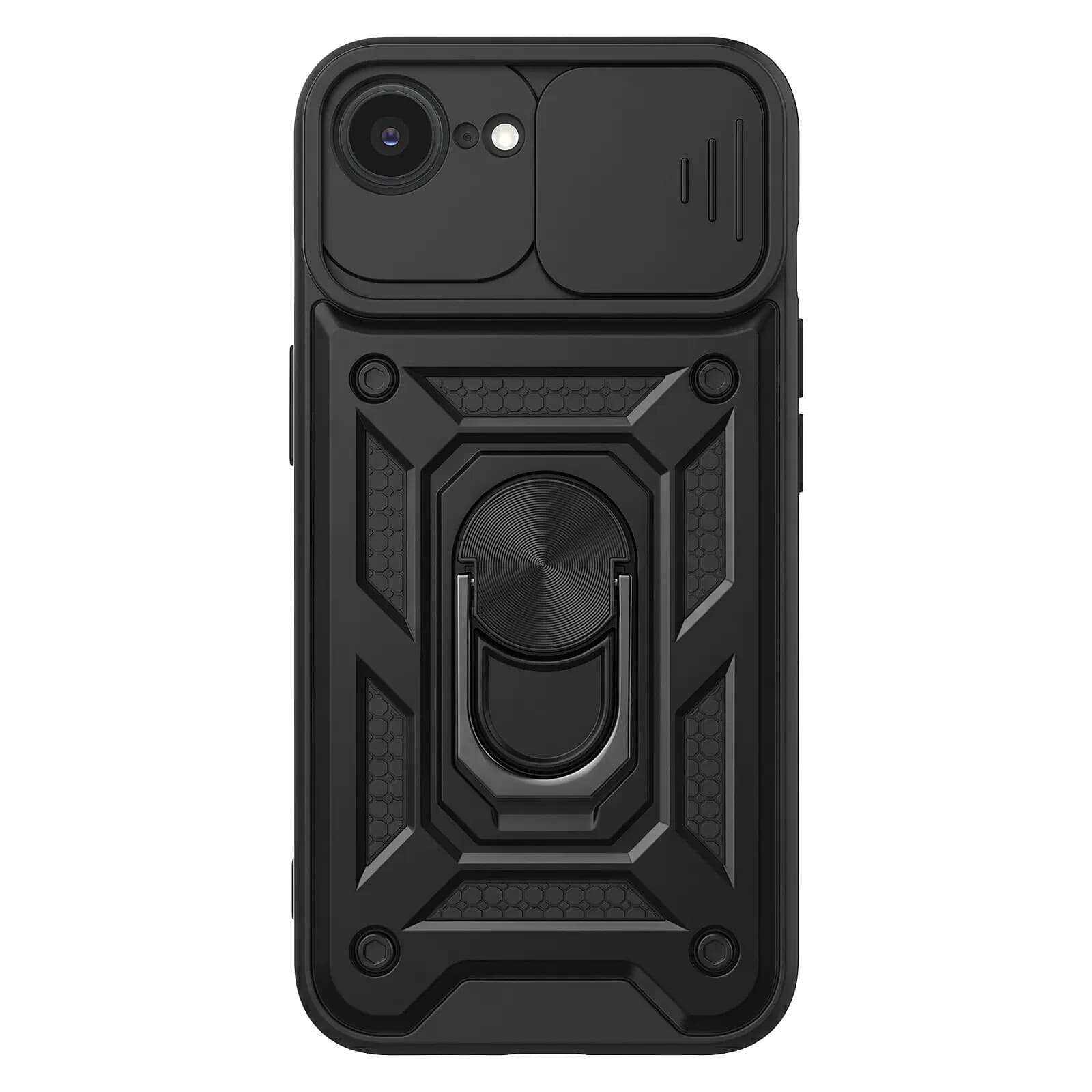 Mayaxess Coque pour iPhone 16e avec Cache Objectif Coulissant et Anneau Support Magnétique Noir