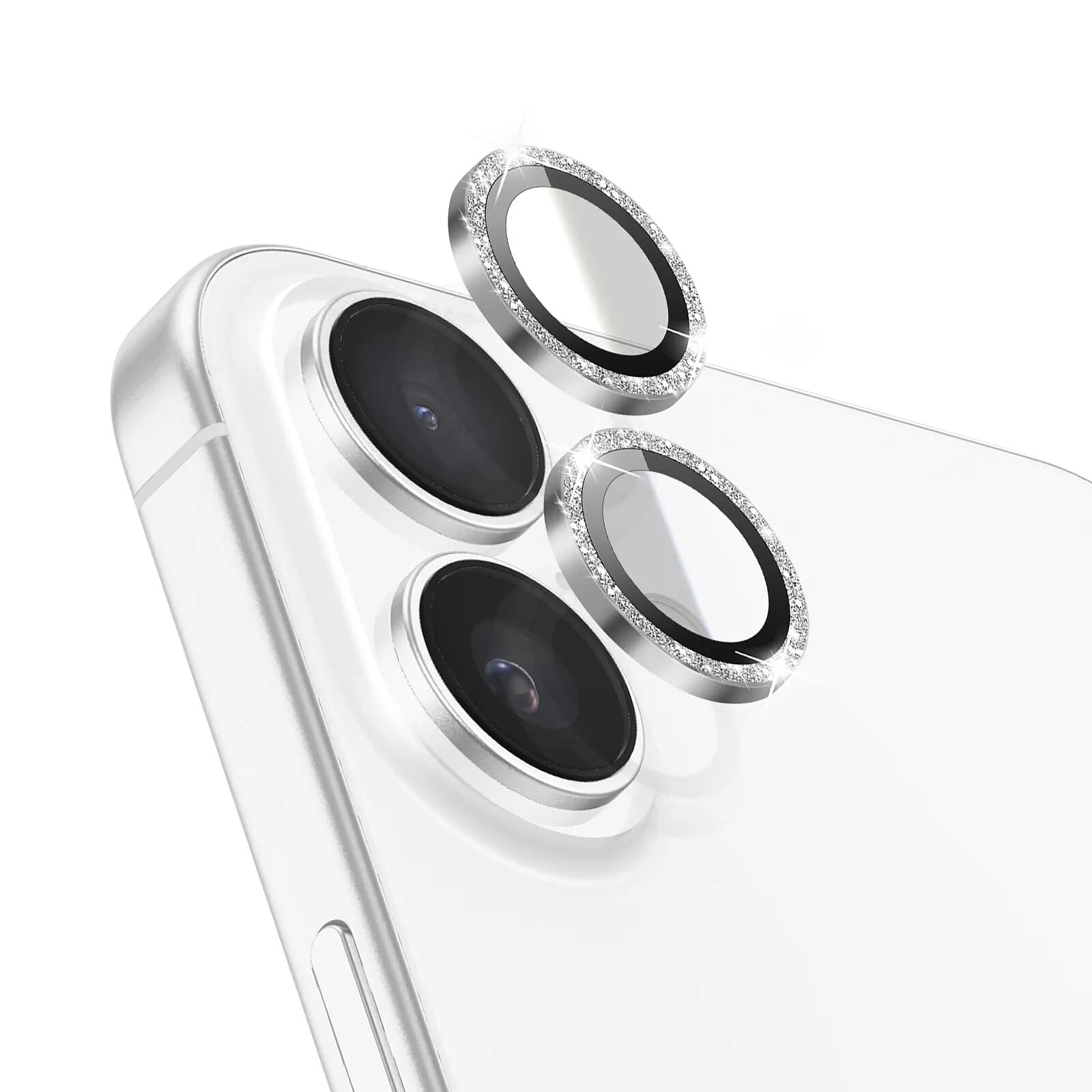 Zanaé Protection Caméra pour iPhone 16 Plus à Paillettes en Verre Trempé Anti-rayures Argent