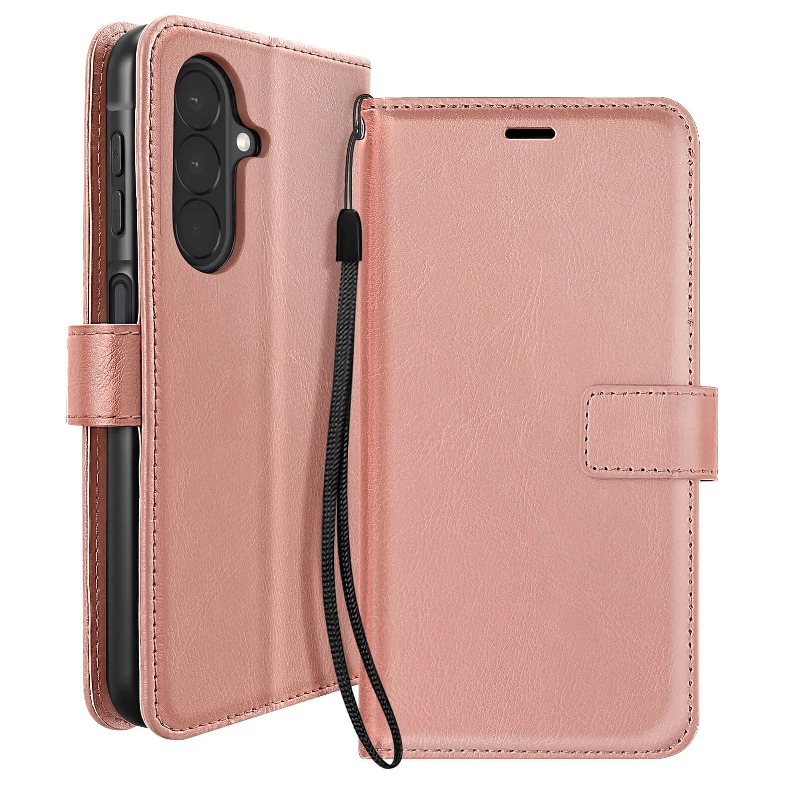 Mayaxess Étui Portefeuille pour Samsung Galaxy A27 avec Support Vidéo et Dragonne Rose gold