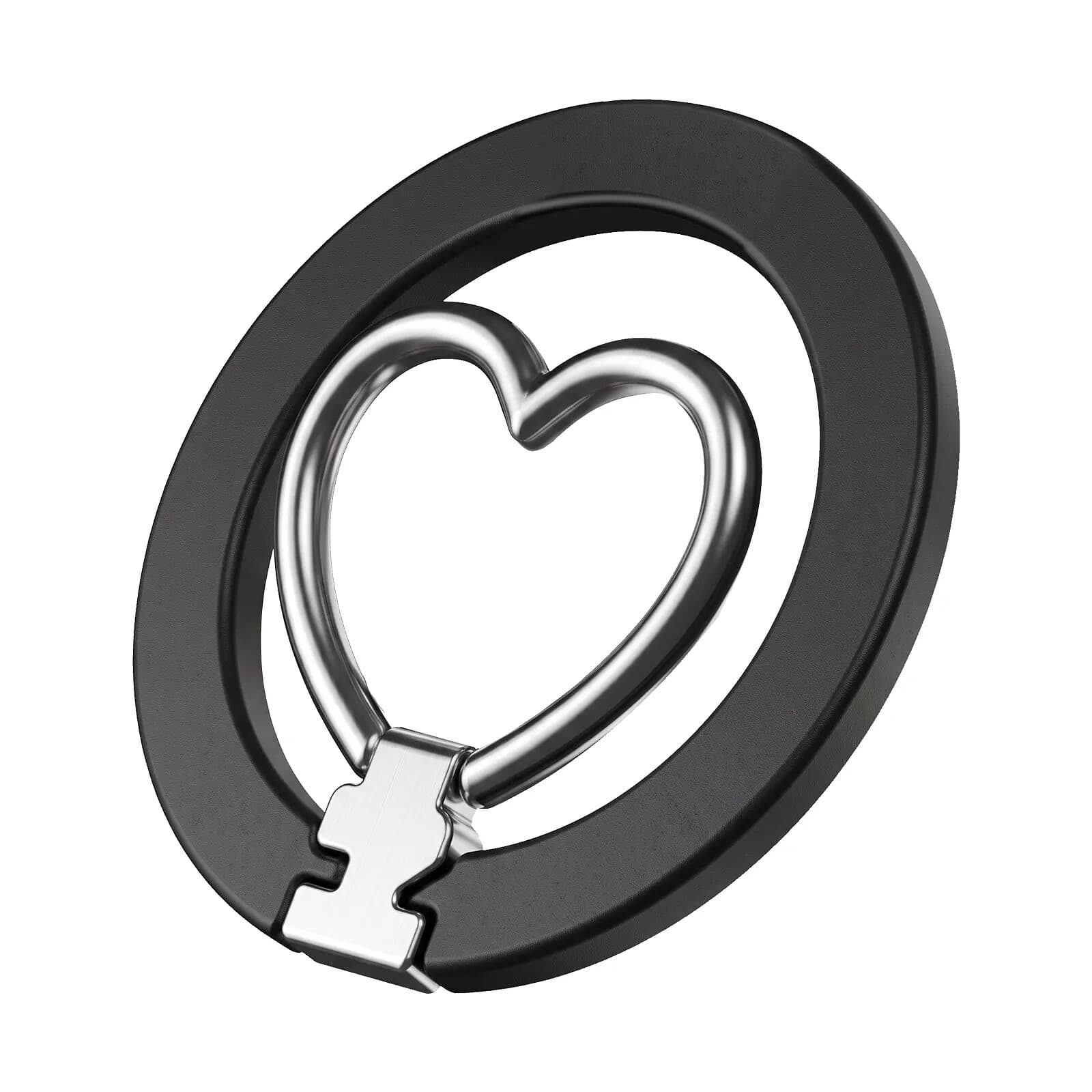 Zanaé Support Bague pour iPhone MagSafe / PixelSnap en Forme de Coeur Pliable Noir / Argent