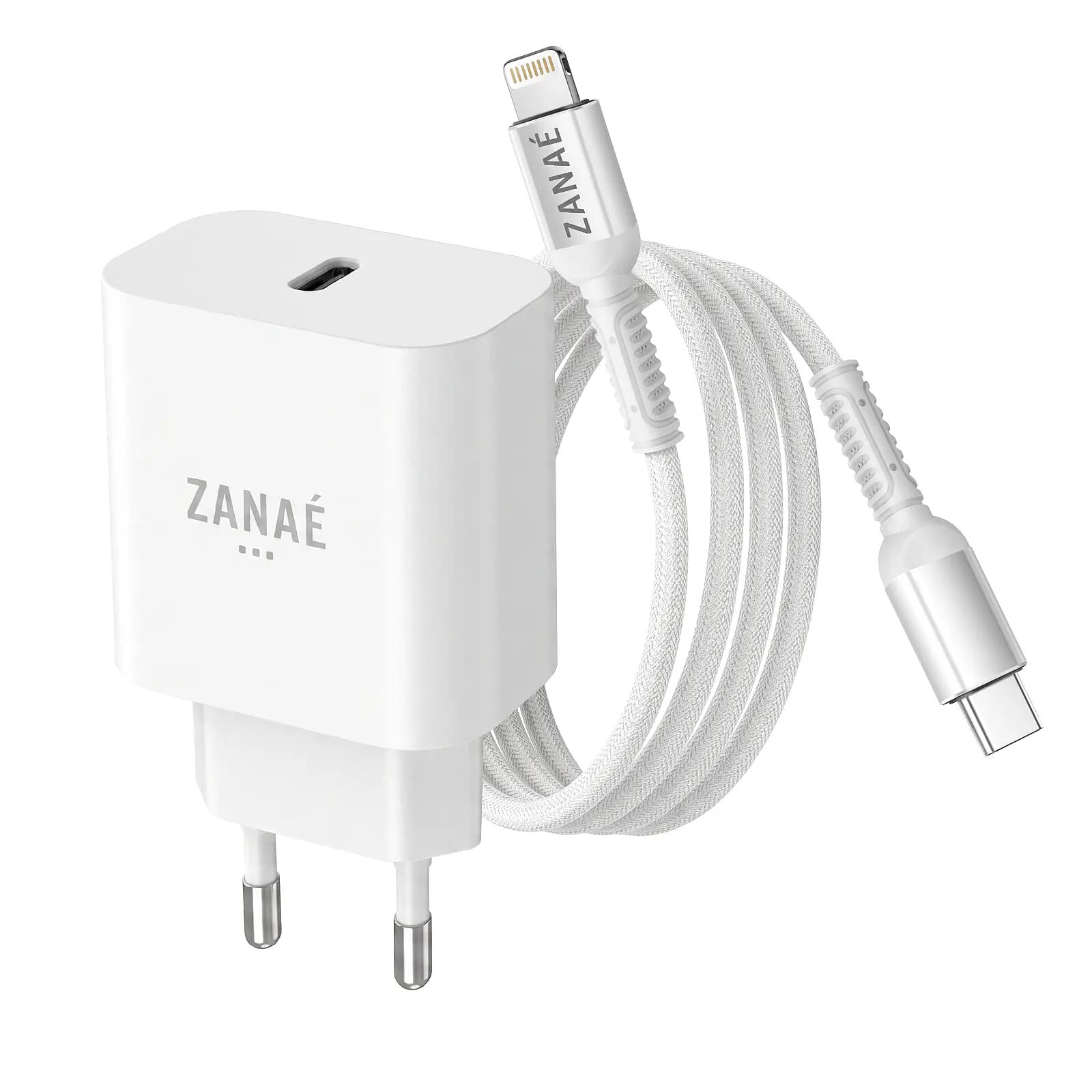 Zanaé Chargeur USB-C pour iPhone et iPad avec Câble USB-C Lightning Charge Rapide Blanc